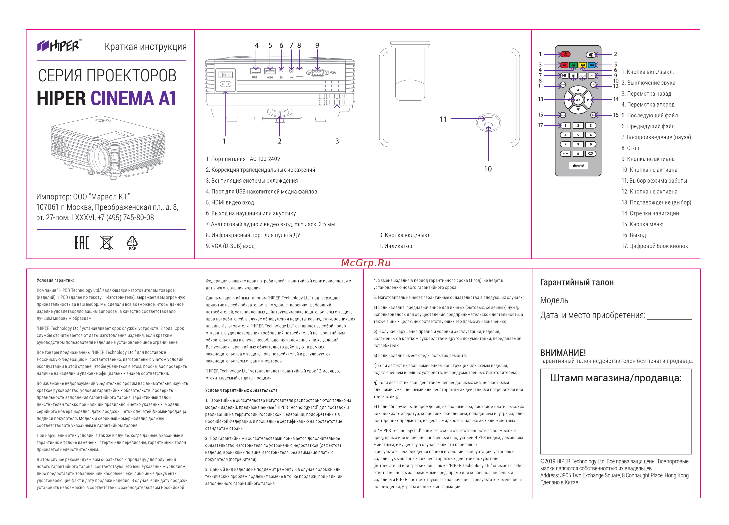 Hiper CINEMA A1 White Инструкция по эксплуатации онлайн