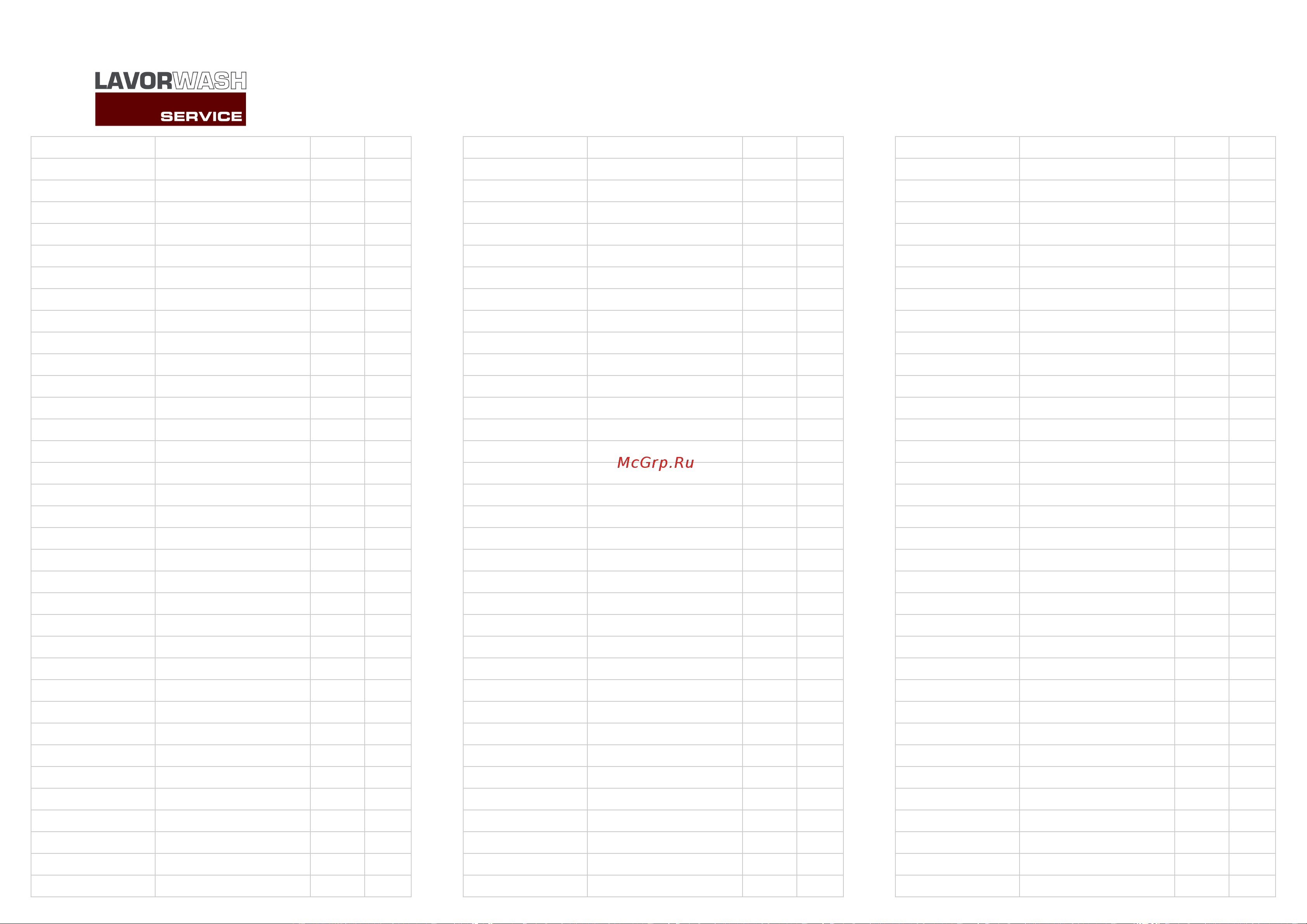 Lavor Comfort XS-R 85 Essential [22/22] Alphanumerical index of catalog tables components