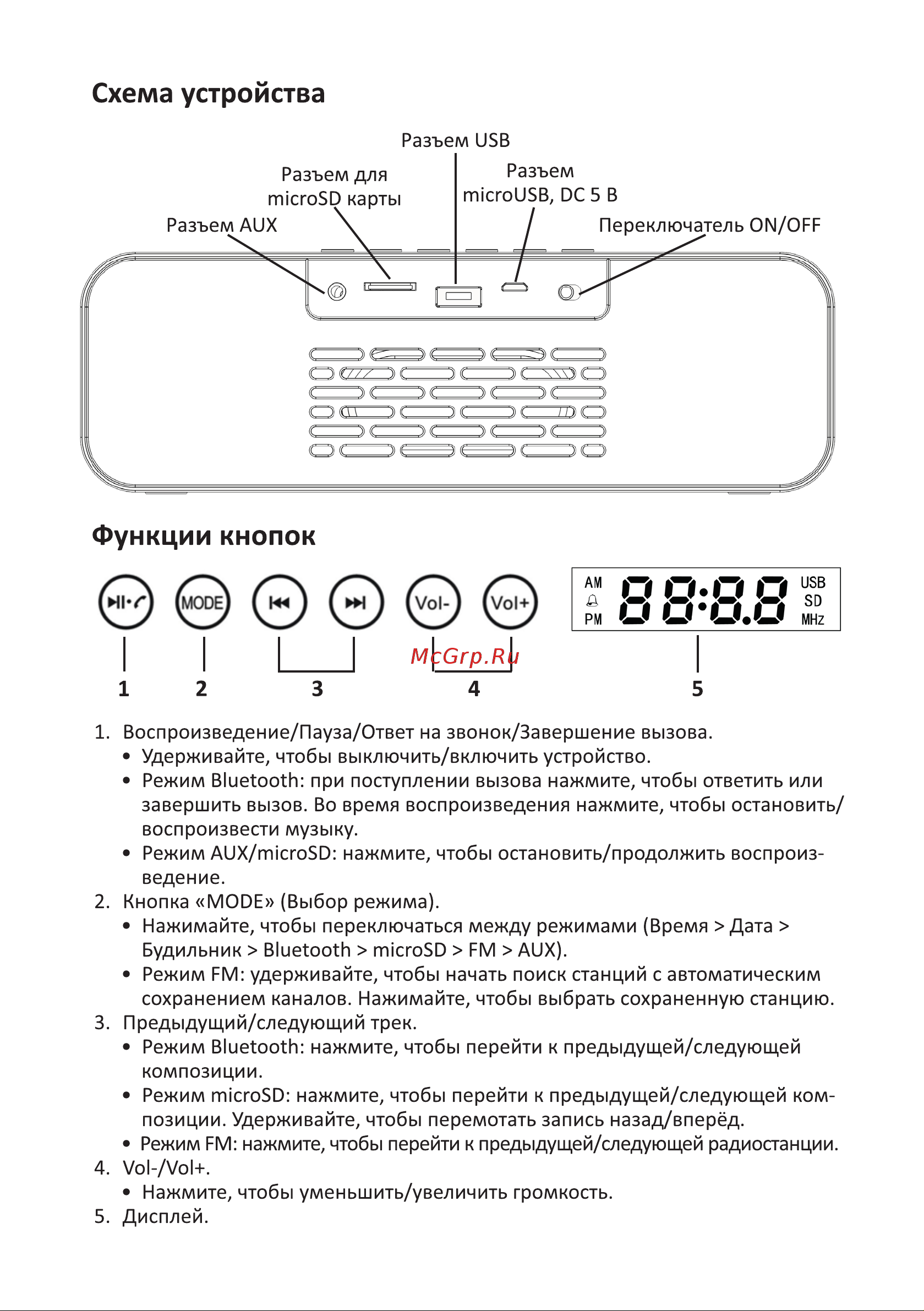 DEXP P250 [6/12] Функции кнопок