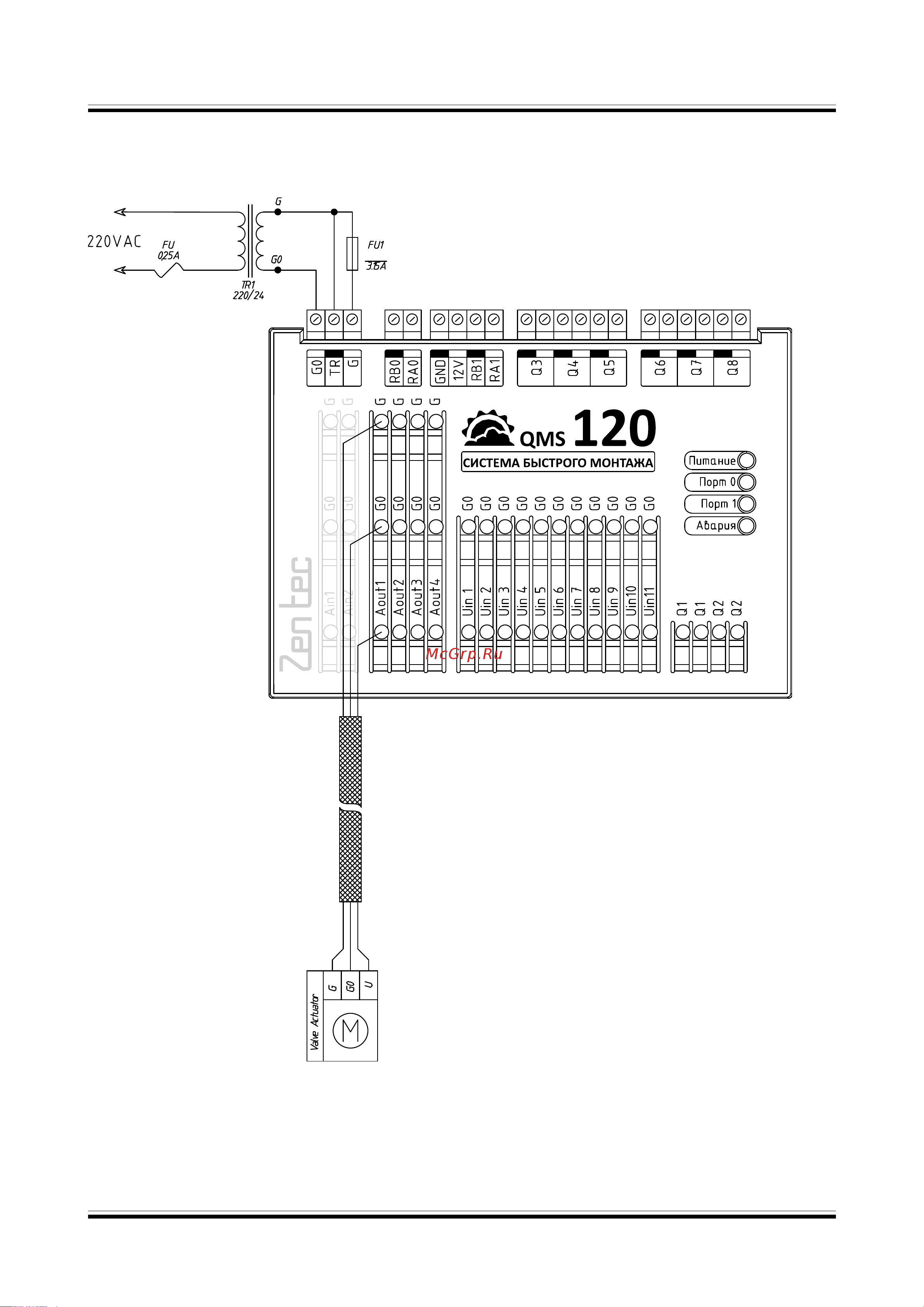 Zentec QMS 120 [10/17] Подключение аналоговых выходов в режиме пропорционального управления напряжением от 0в до 10в