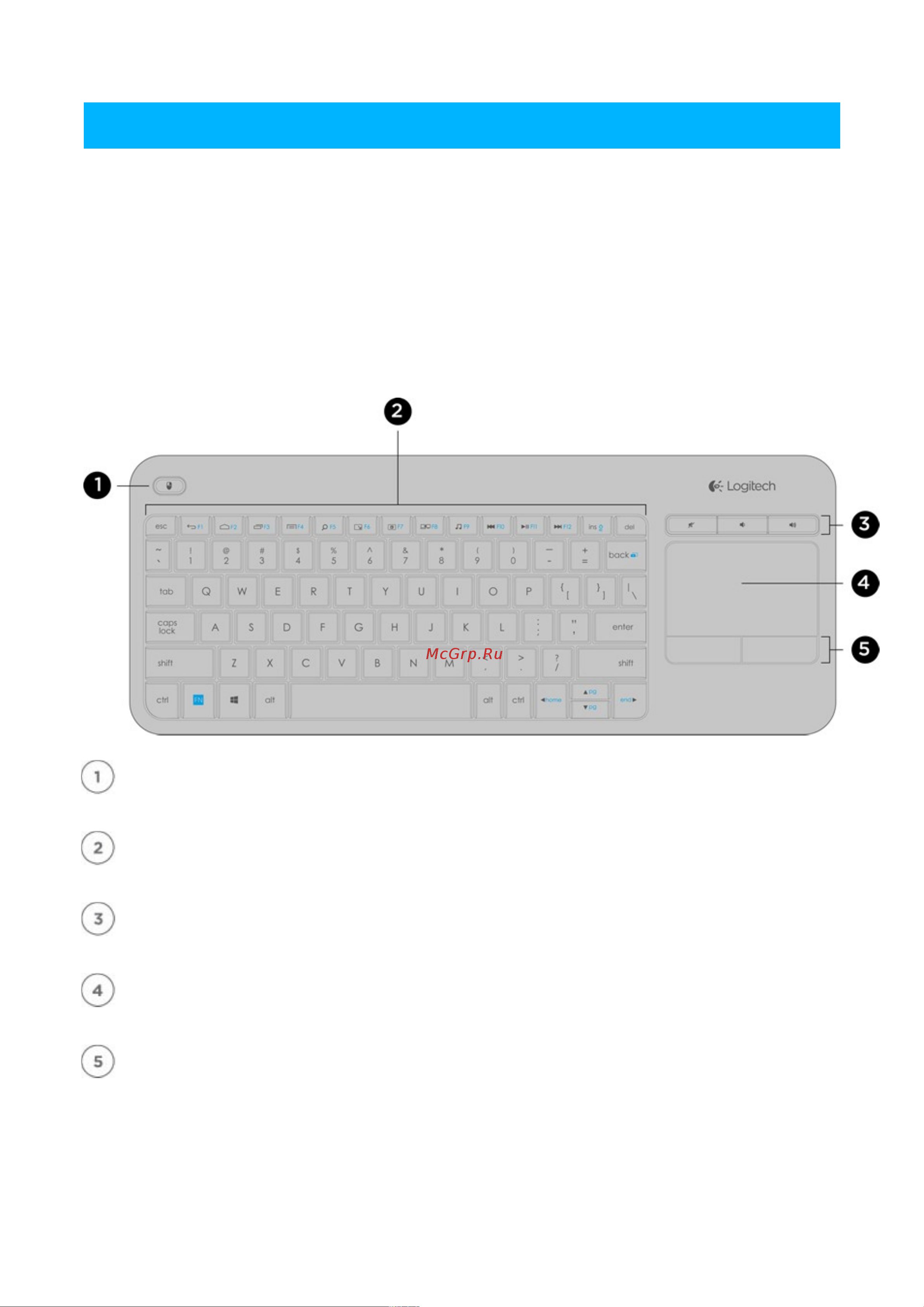 Logitech Wireless Touch K400 Plus White (920-007148) Инструкция по эксплуатации онлайн