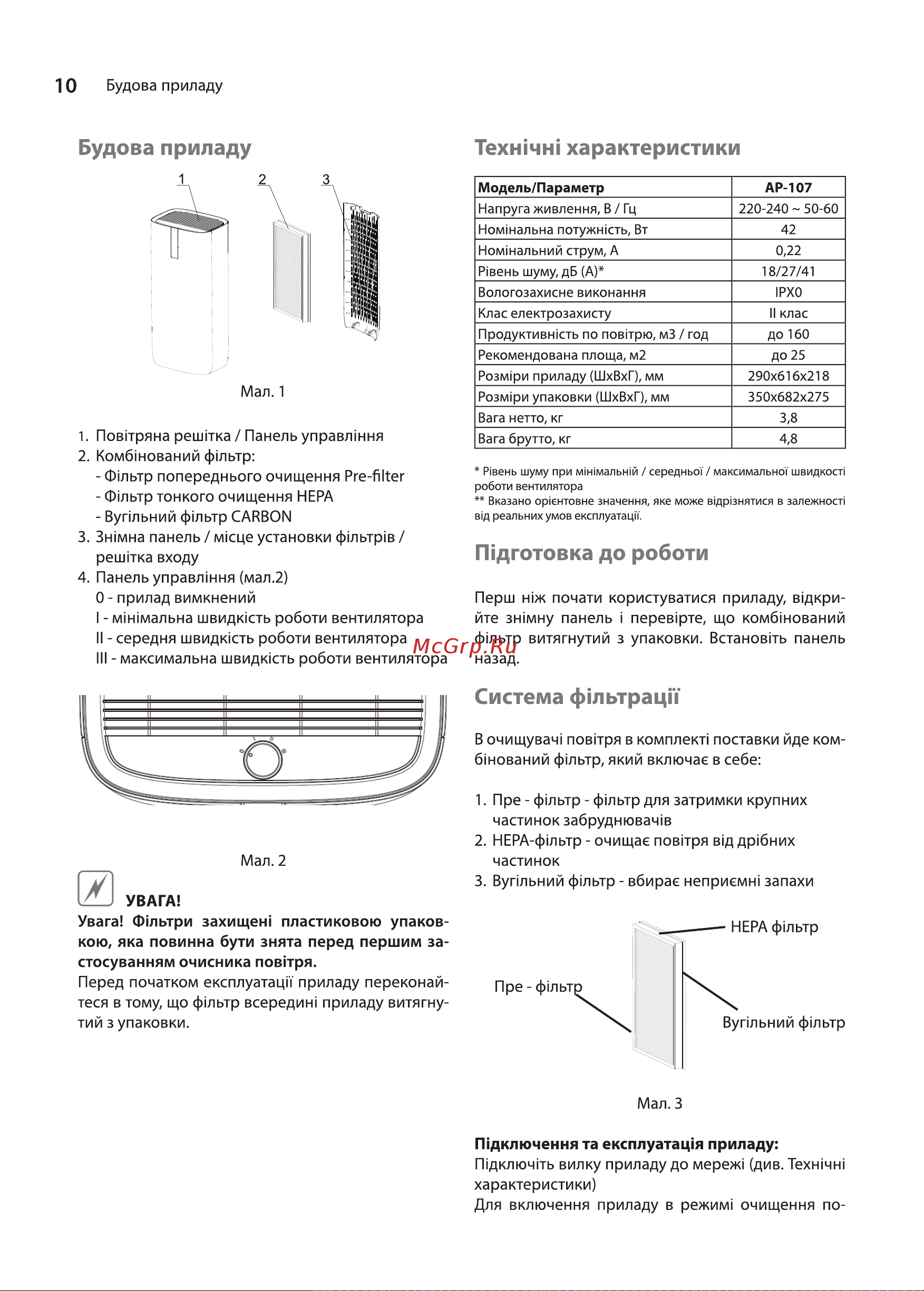Ballu AP-107 НС-1276047 [10/24] Будова приладу