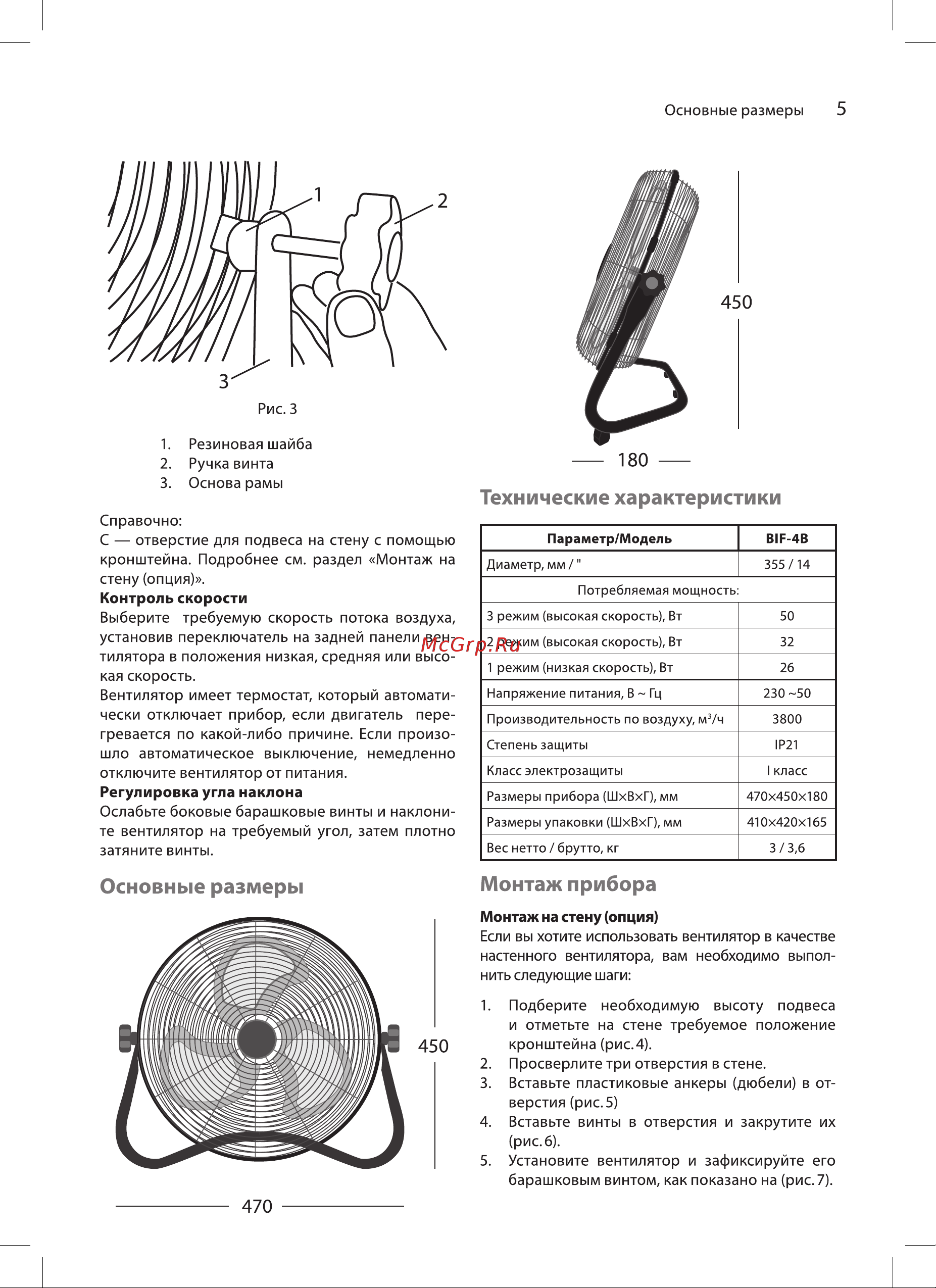 Ballu BIF-4B НС-1406315 [5/16] Основные размеры монтаж прибора