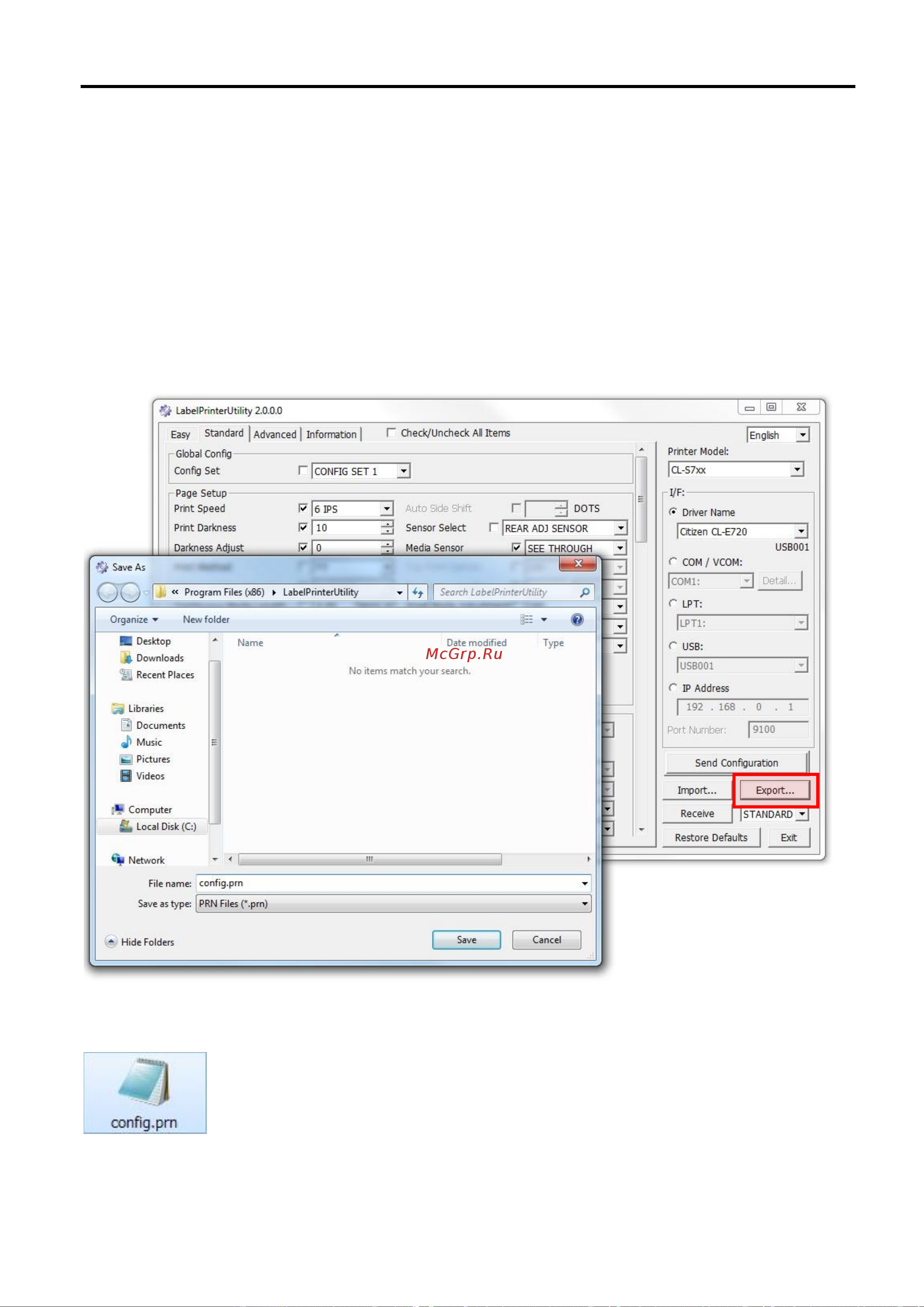 Citizen CL-E303 [12/16] Importing and exporting settings
