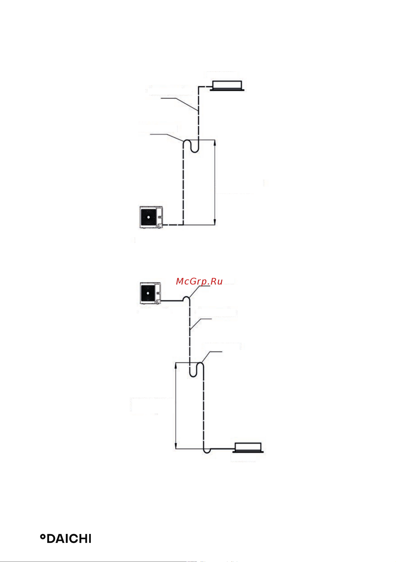 Daichi DA140ALCS1R/DF140ALS3R/DPC06L [26/77] Наружный блок находится ниже внутреннего в этом случае в нижней и верхней позициях вертикальной трубы не надо устанав ливать невозвратное колено