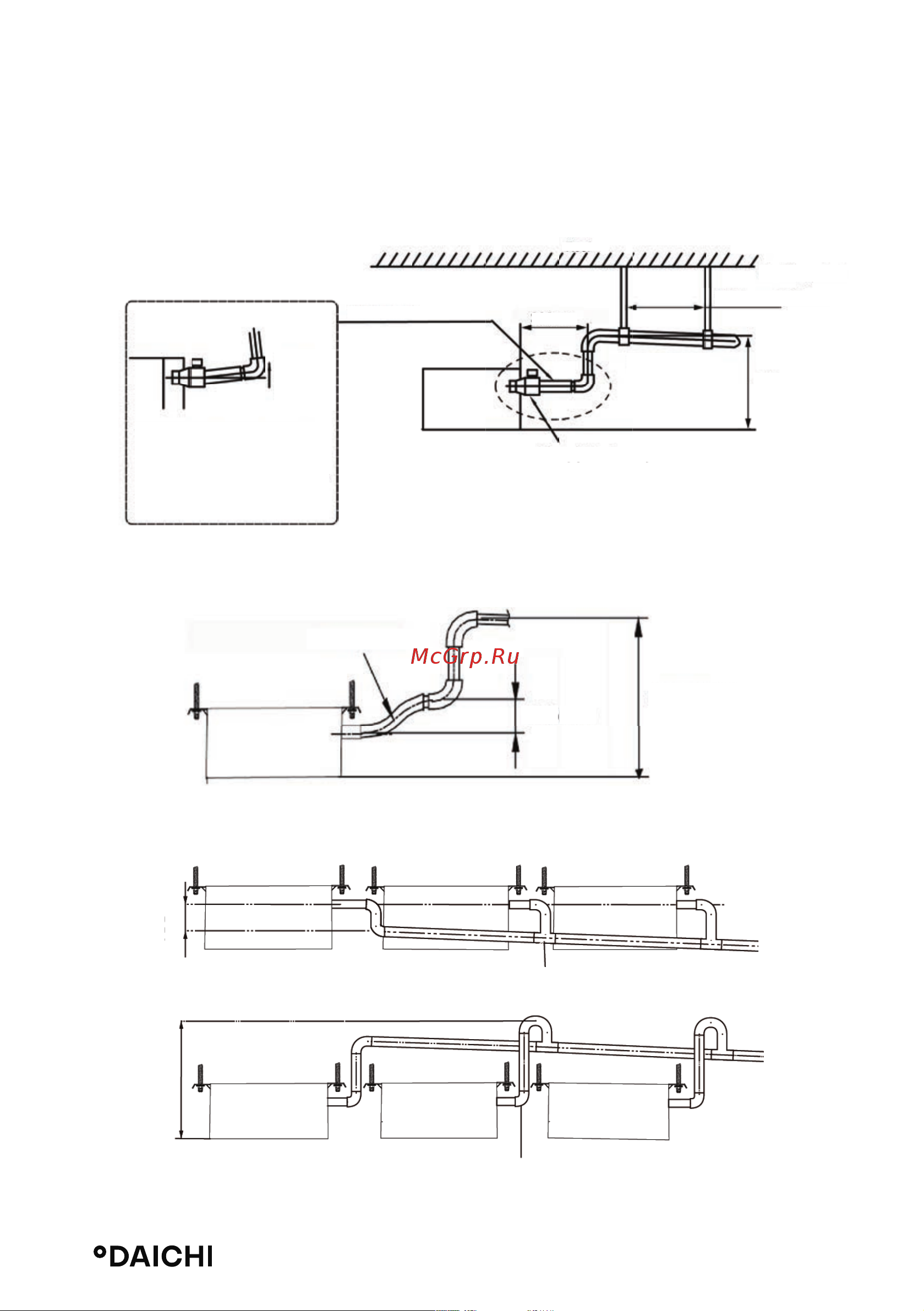 Daichi DA160ALHS1R/DF160ALS3R [35/74] У блоков с дренажным насосом два дренажных отверстия в нижней части блока закрыты на заводе изготовителе пробками дренажных отверстий после установ ки дренажного шланга эти два дренажных отверстия также необходимо должным образом теплоизолировать как описано выше 3 высота подъема дренажной трубы должна быть менее 1000 мм как показано на следующем рисунке