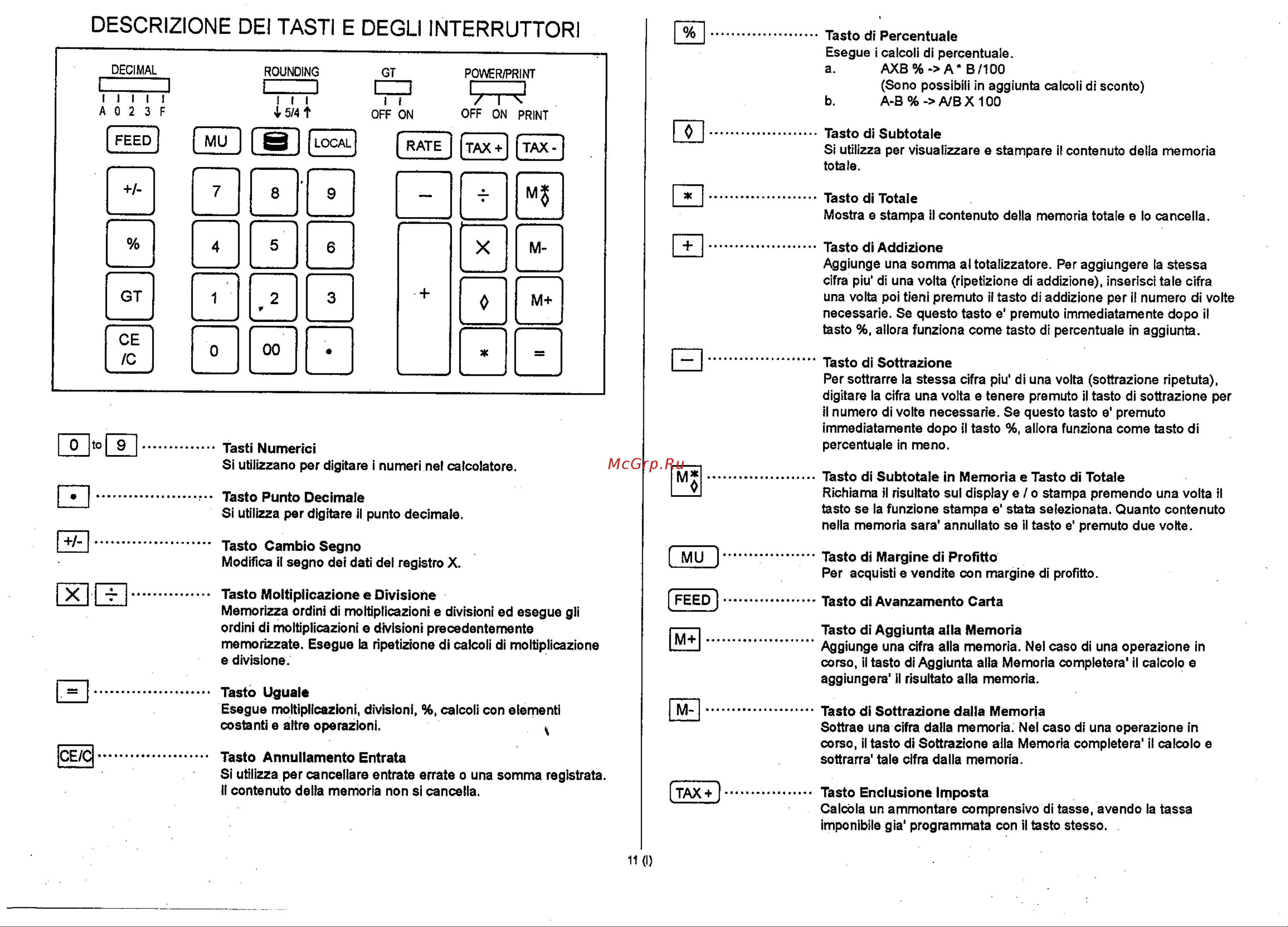 Citizen 520-DPN [15/66] Descrizione dei tasti e degliinterruttori
