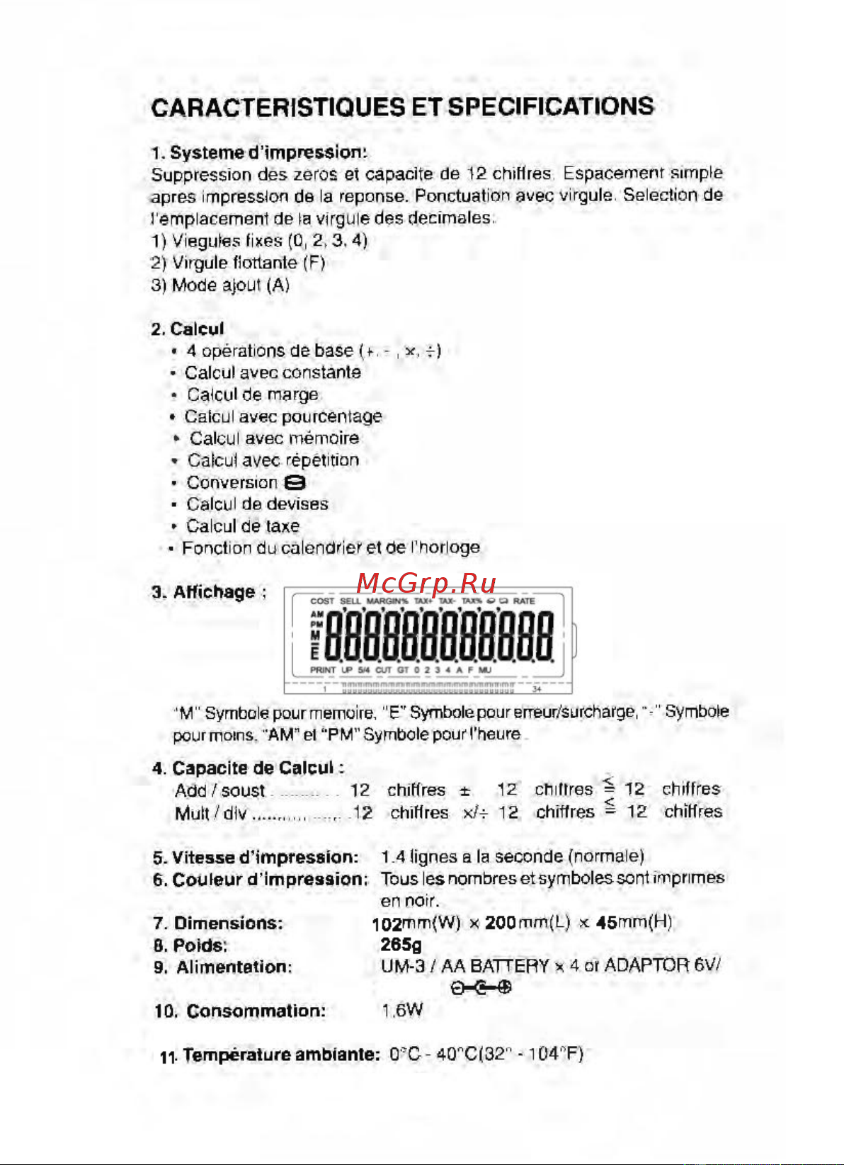 Citizen CX-77BN [114/128] Caracteristiques et specifications