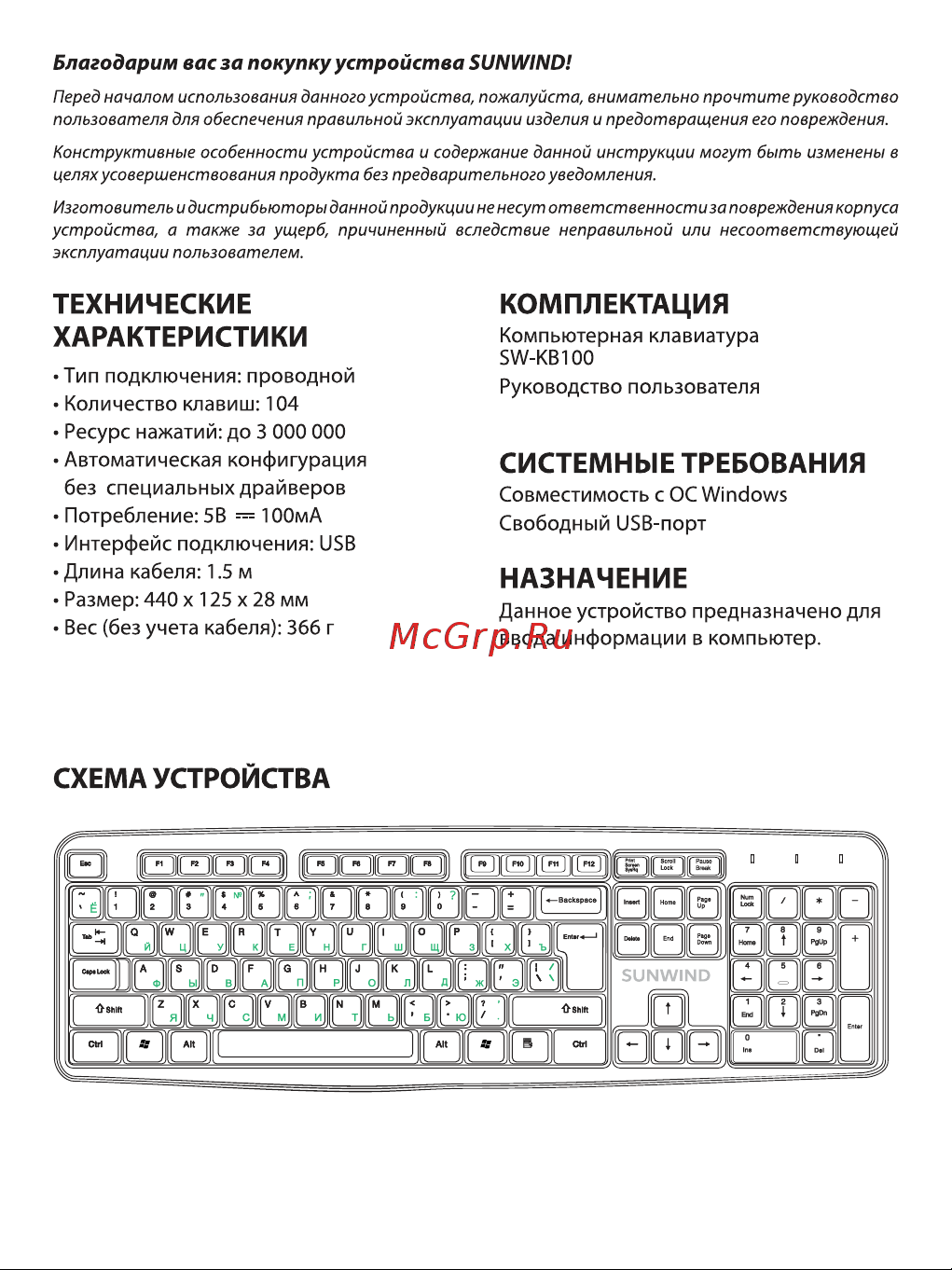 SUNWIND SW-KB100 [2/4] Схема устройства