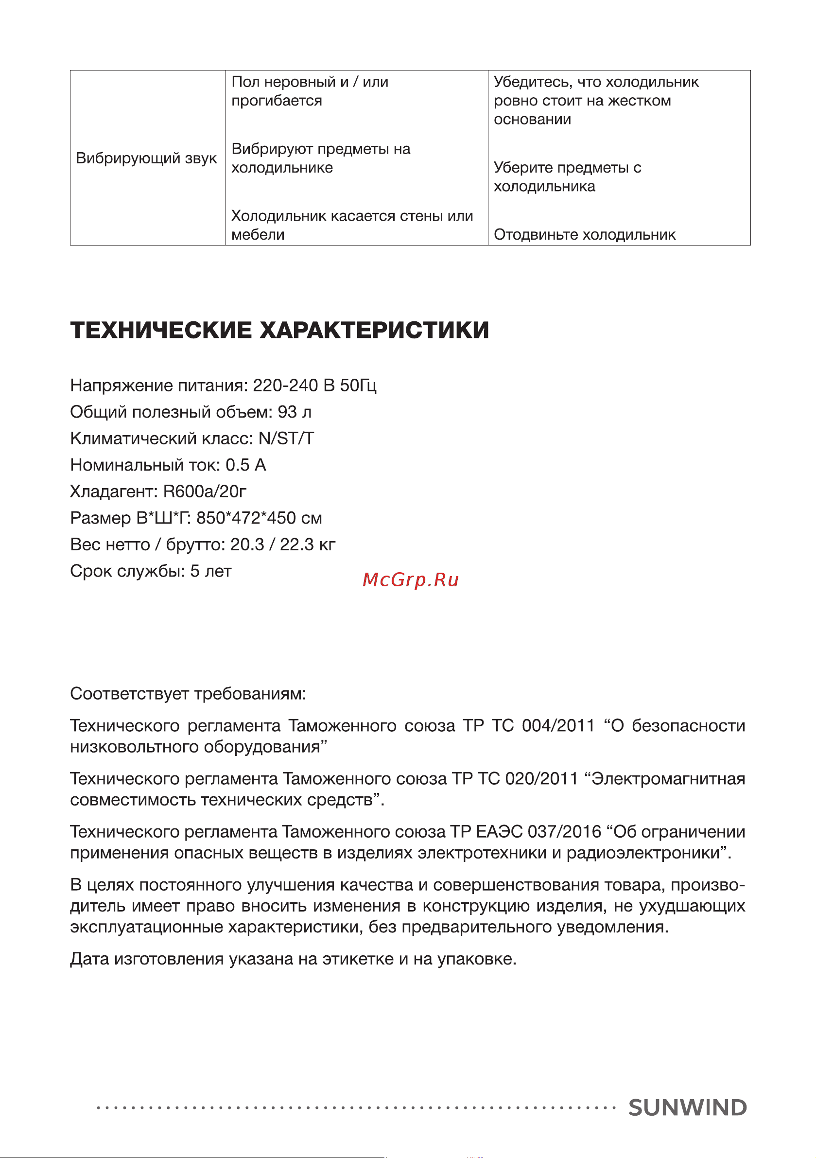 SUNWIND SCO111 [14/20] Технические характеристики