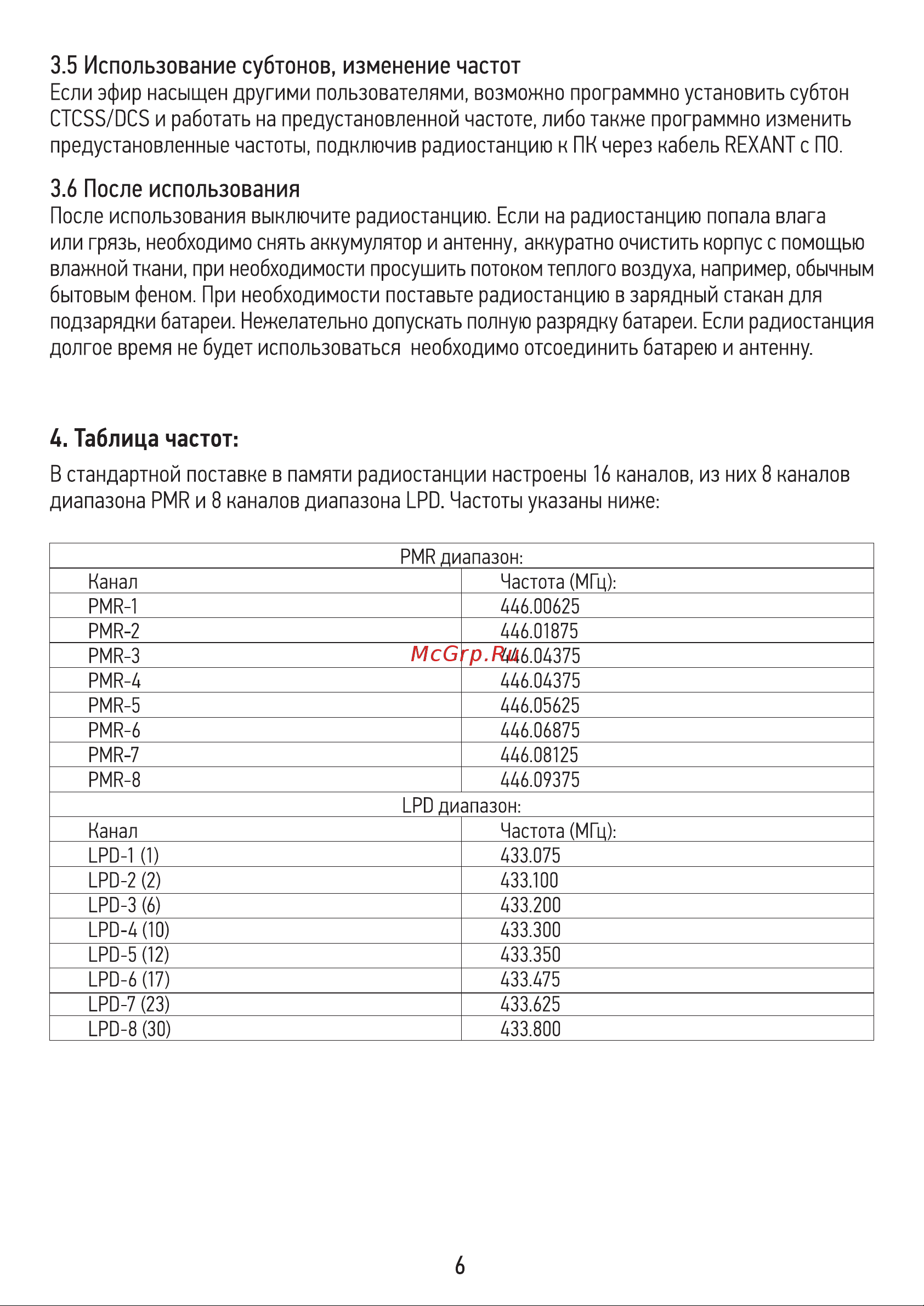 Rexant R-3 46-0873 [7/11] Таблица частот