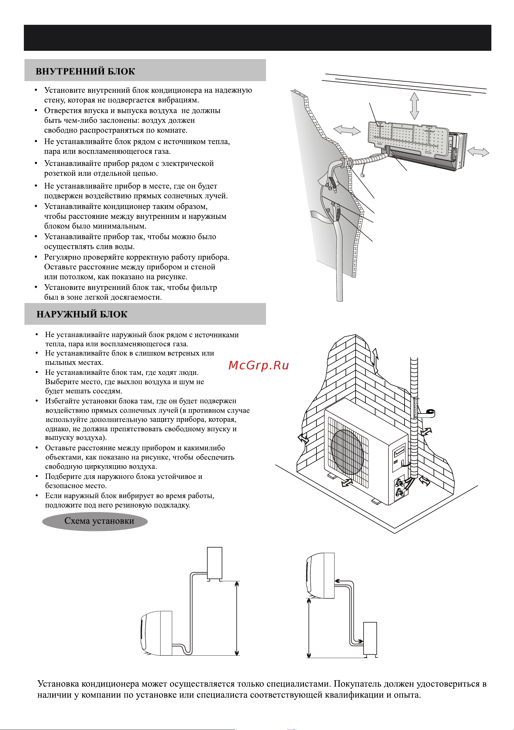Кондиционер какое расстояние от блока. Инструкция по установке кондиционера 18. Рекомендации по монтажу кондиционеров. Рекомендации по монтажу сплит системы. Инструкция по установке внутреннего блока кондиционера.