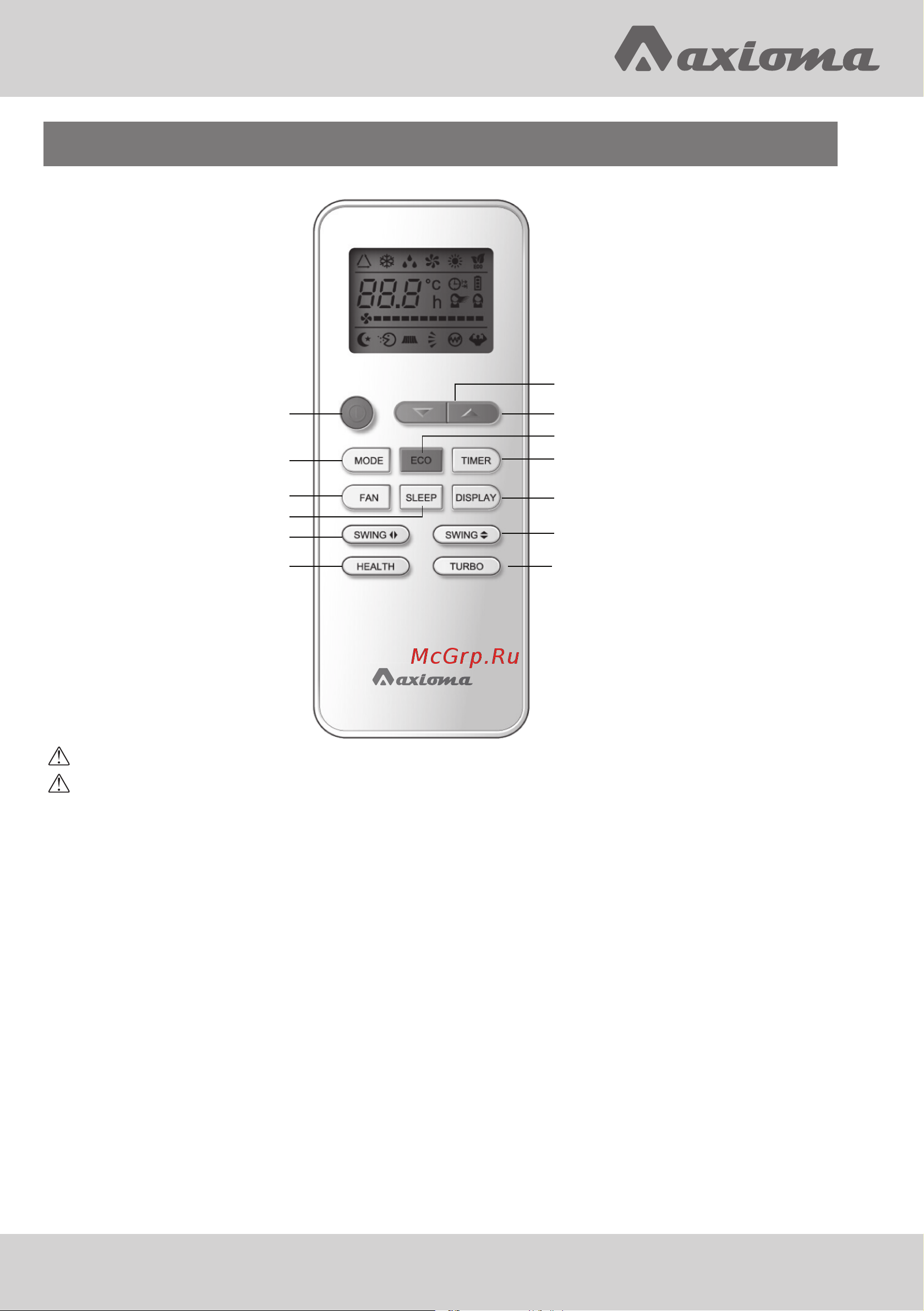 Axioma ASX07H1/ASB07H1 [11/36] Пульт дистанционного управления