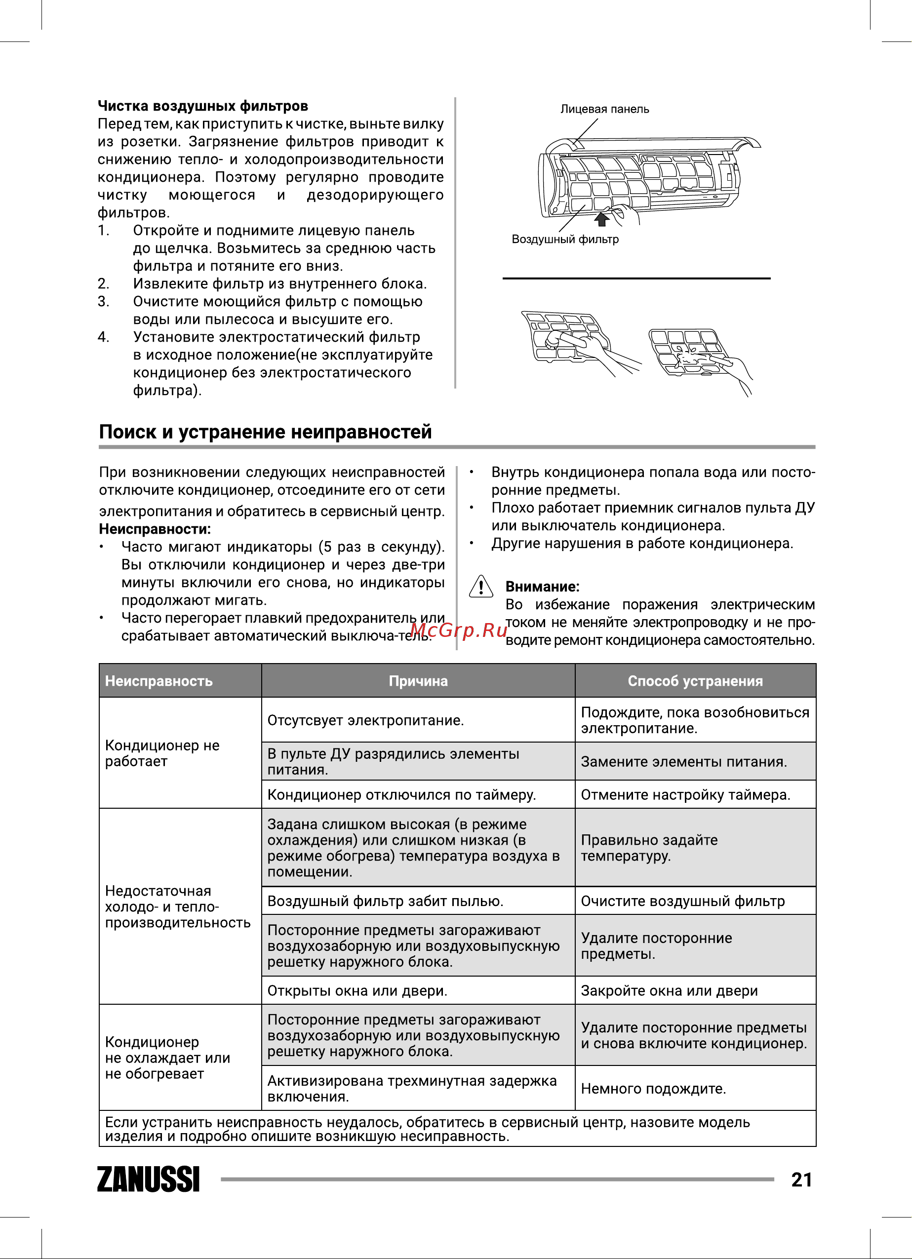 Zanussi ZACS/I-07 HIN FMI/N8 [21/56] Поиск и устранение неиправностей
