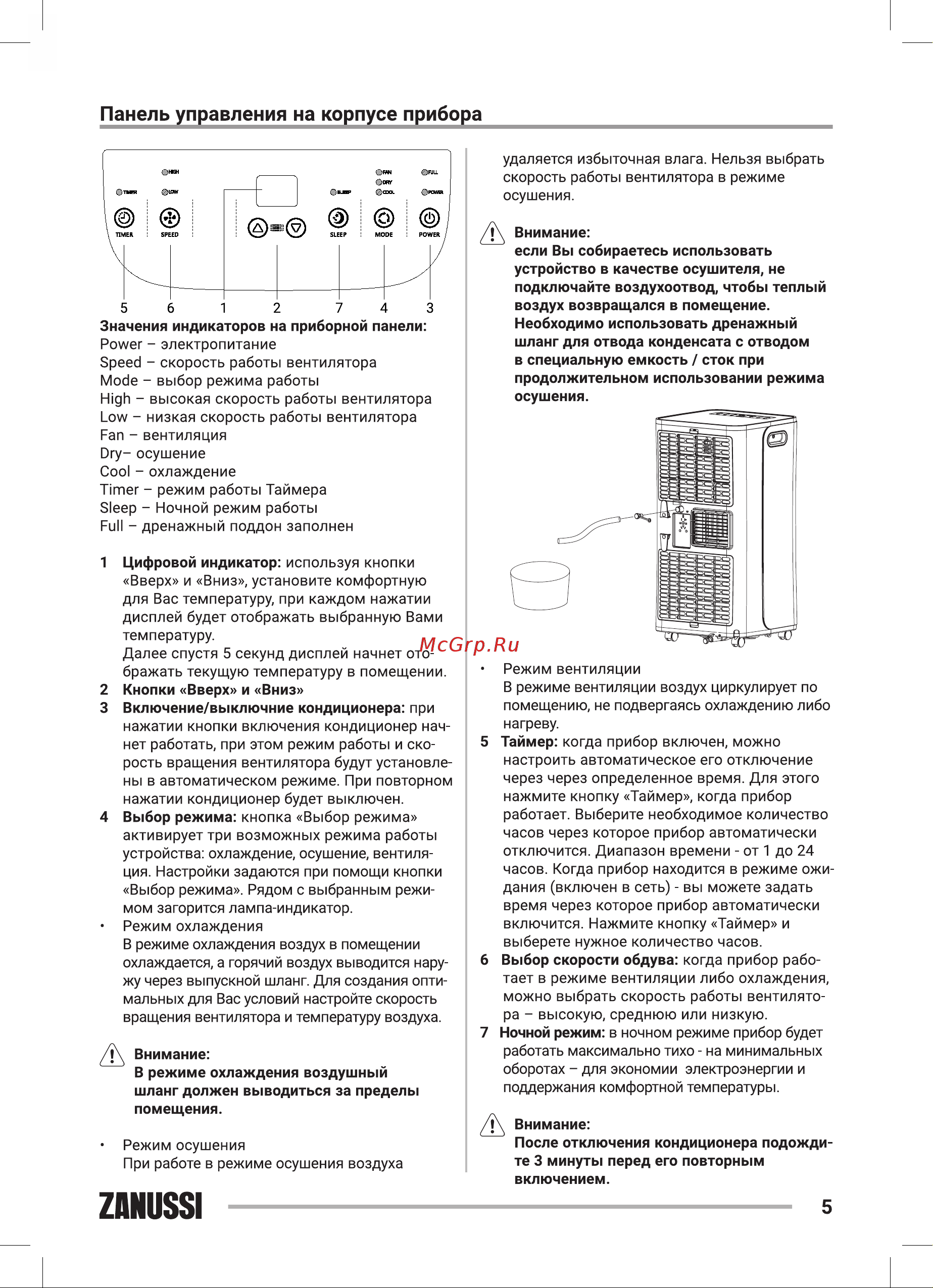 Zanussi ZACM-09 SN/N1 Sonata [5/36] Панель управления на корпусе прибора