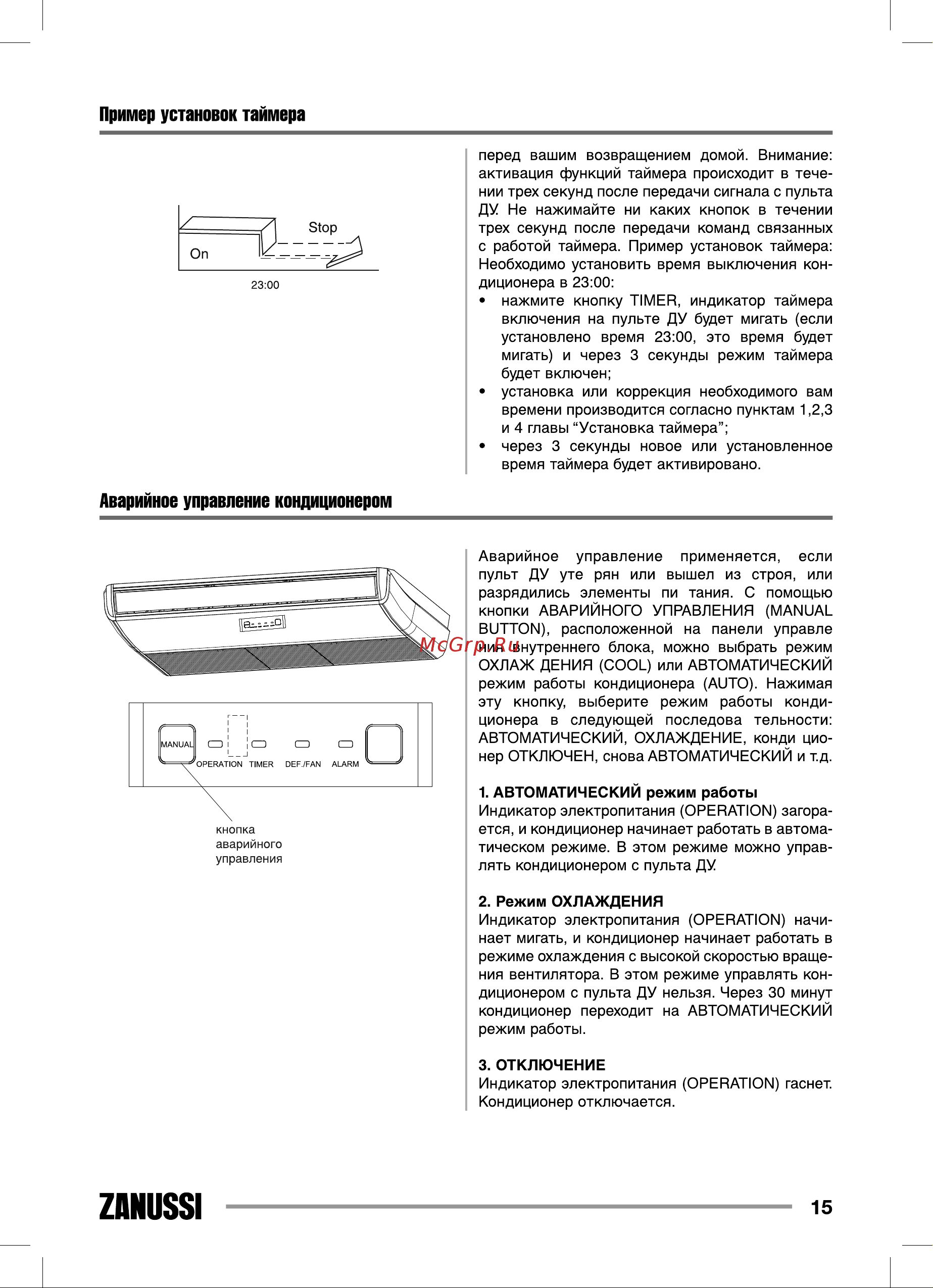 Zanussi ZACU-24 H/ICE/FI/N1 Forte Integro [15/40] Аварийное управление кондиционером