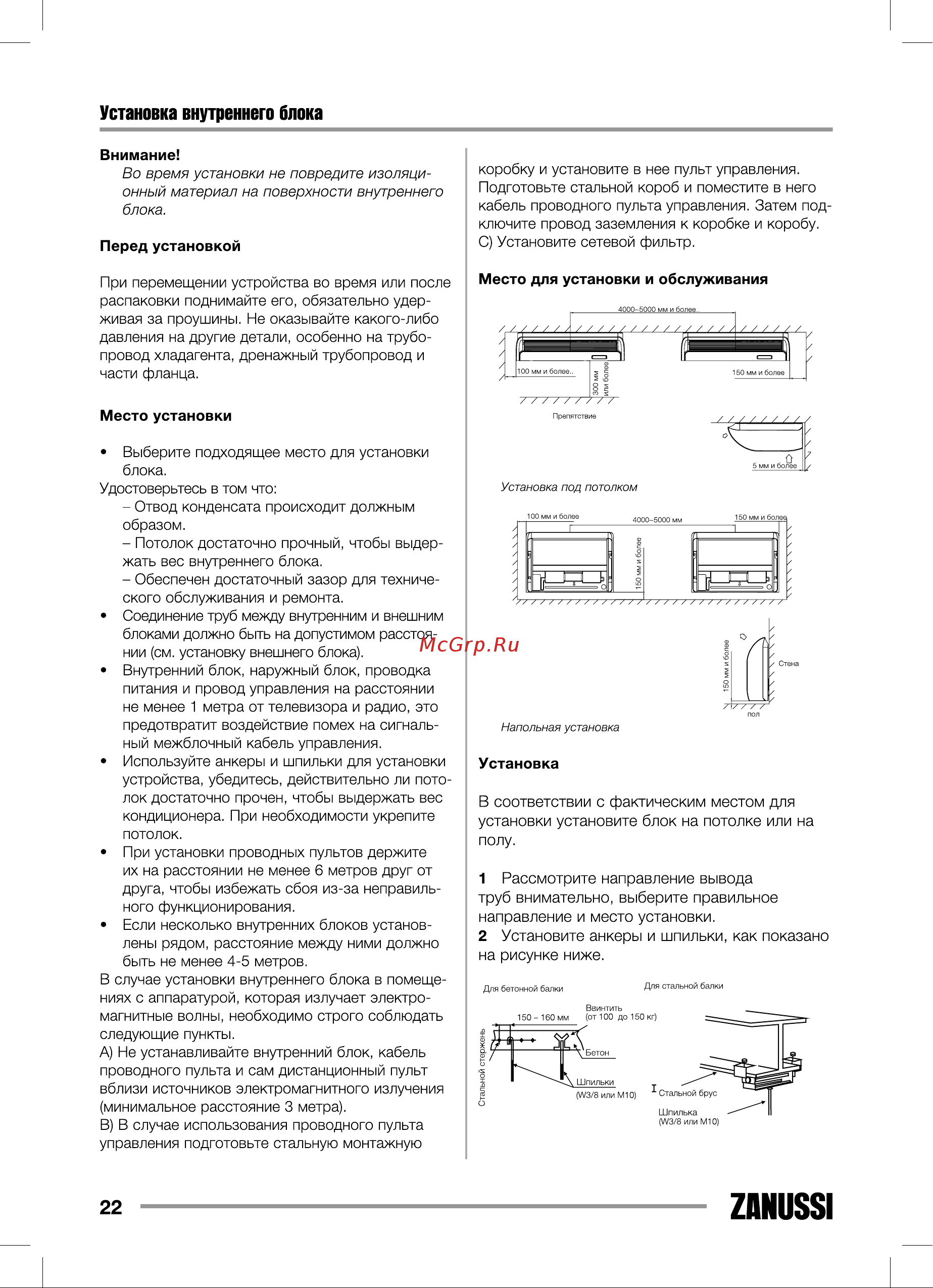 Zanussi ZACU-36 H/ICE/FI/N1 Forte Integro [22/40] Установка внутреннего блока