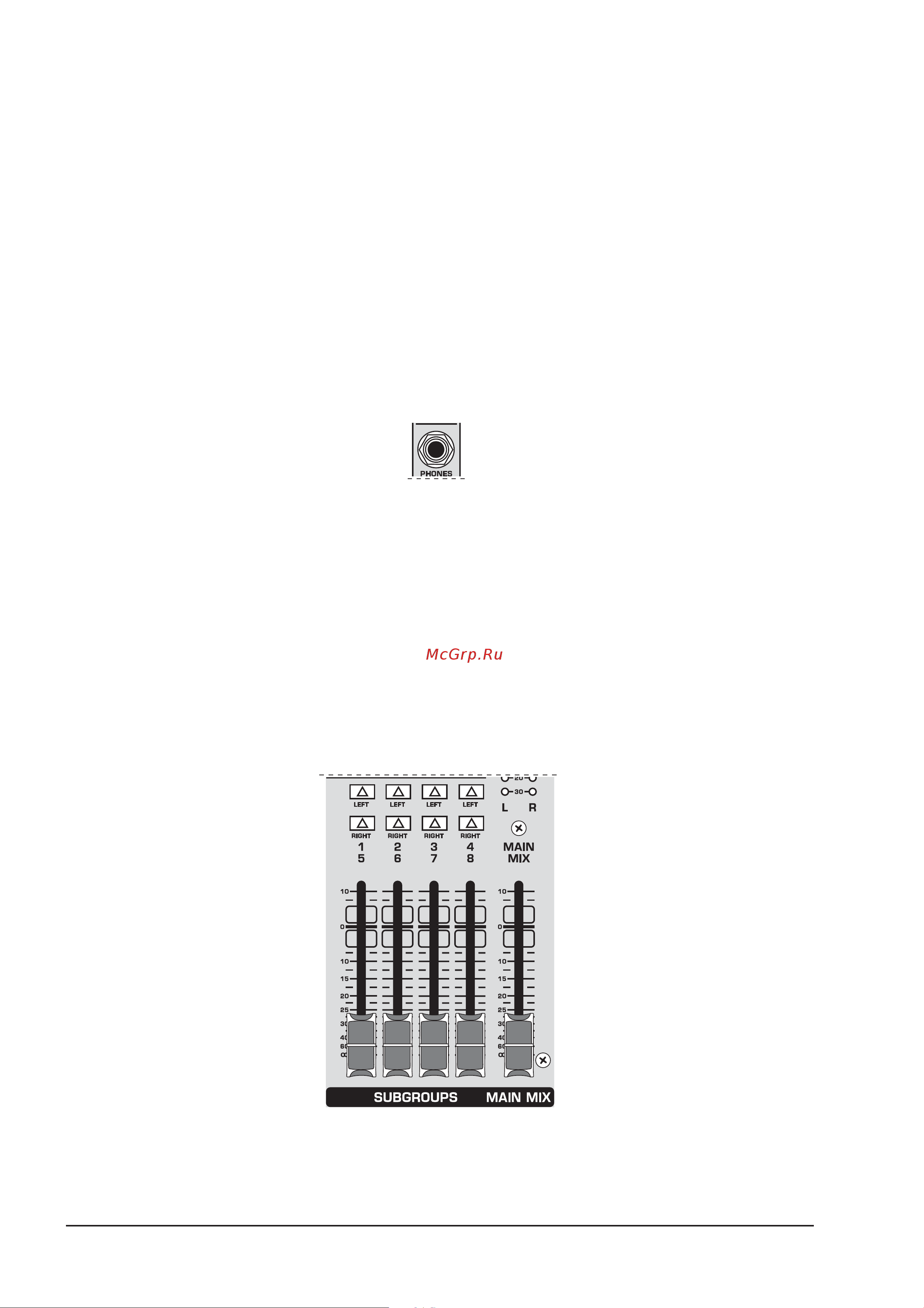 Behringer XENYX QX1832USB [20/42] Фейдеры подгрупп и основного микса