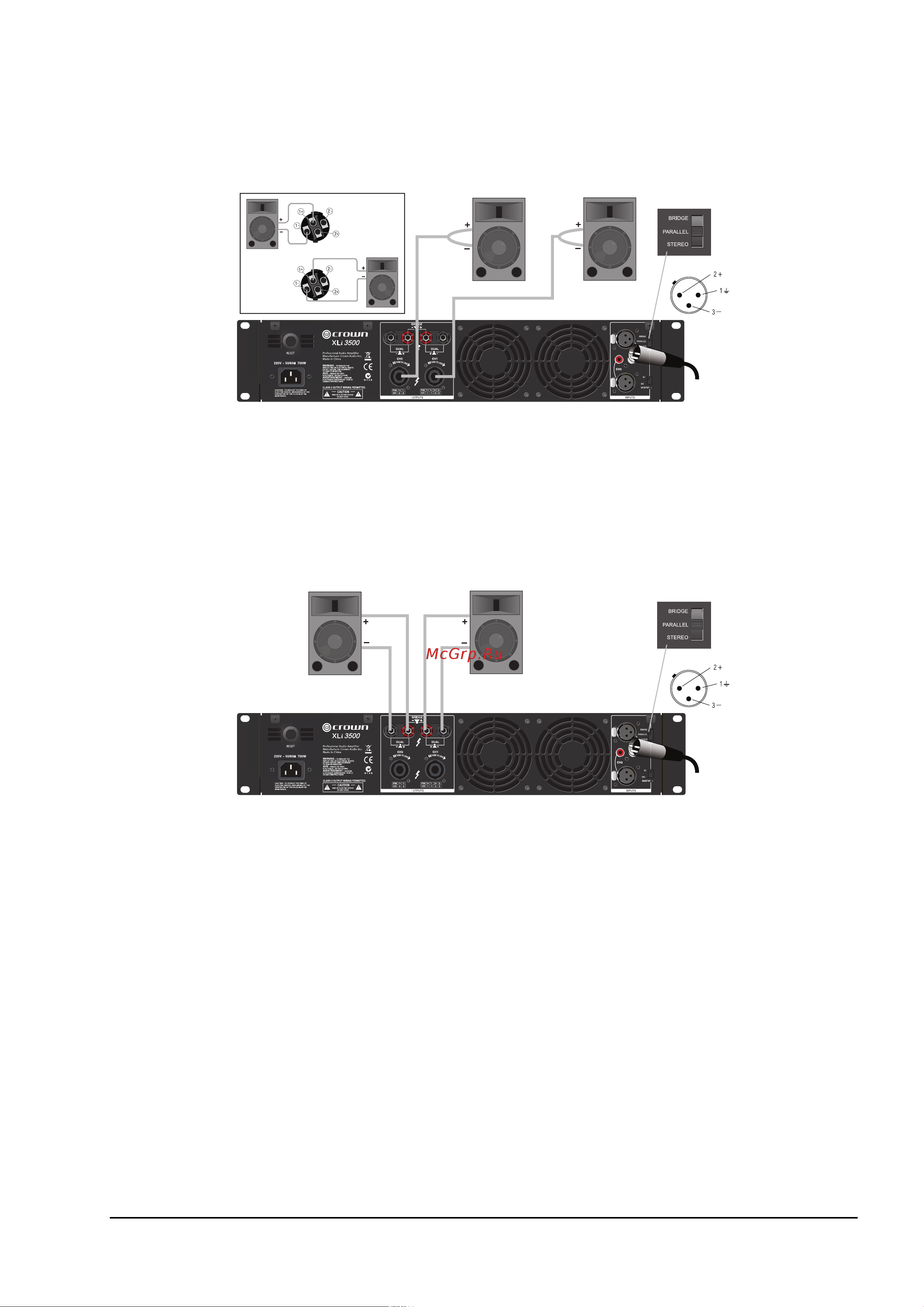 Crown XLi 1500 [7/8] Режим parallel разъемы binding post