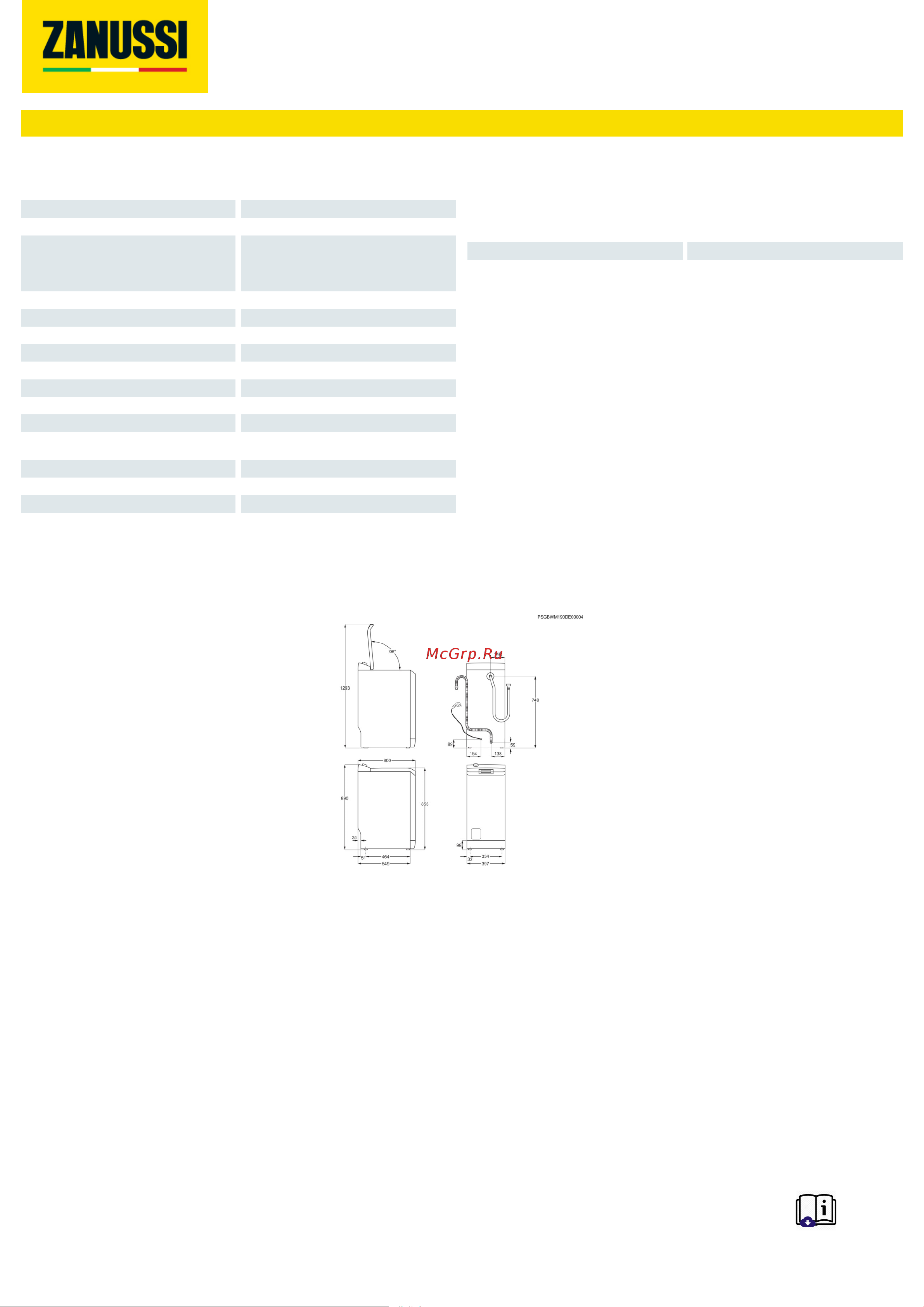 Zanussi ZWY61025DI [2/2] Загрузкой 6 кг 1000 об мин 599 мм