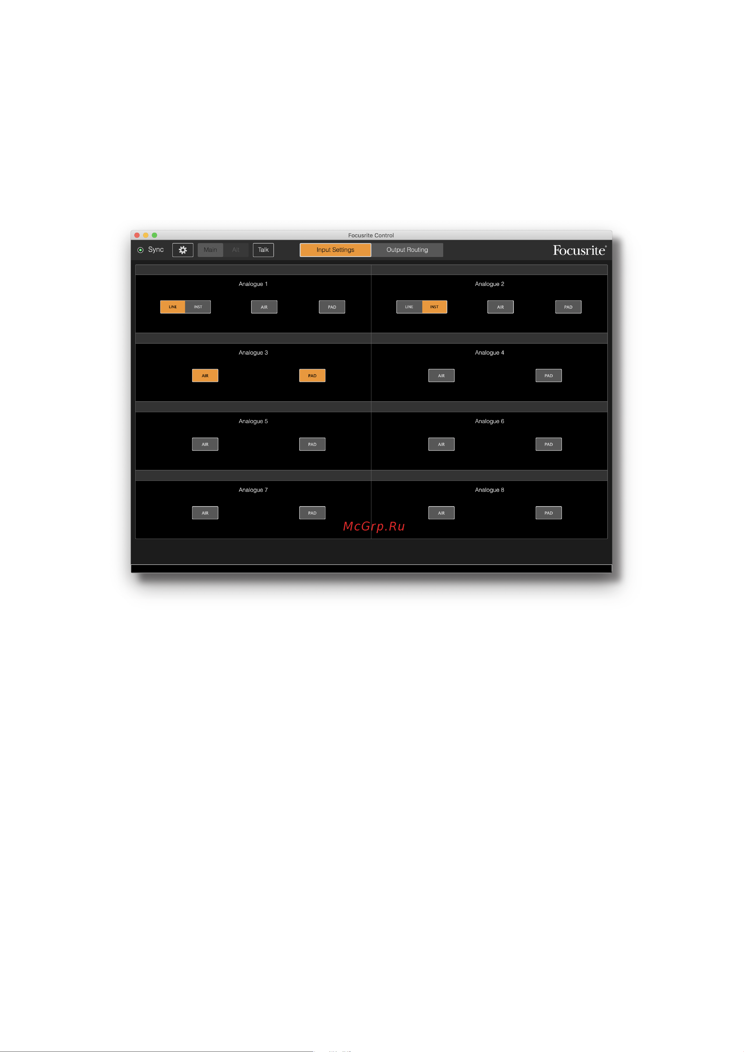 Focusrite Scarlett 18i20 3rd gen [27/32] Настройки входов