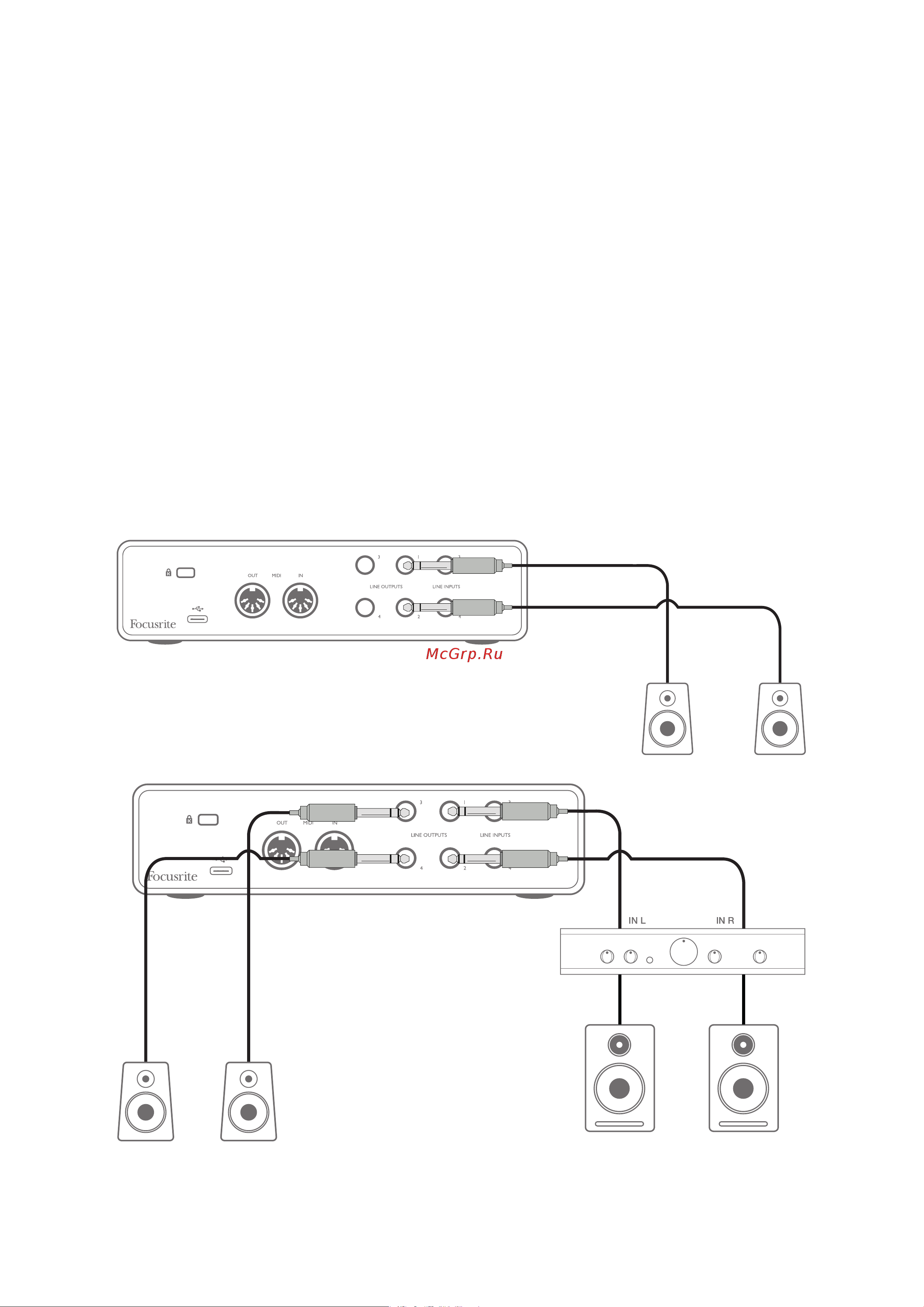 Focusrite Scarlett 4i4 3rd gen [14/23] Подключение scarlett 4i4 к громкоговорителям
