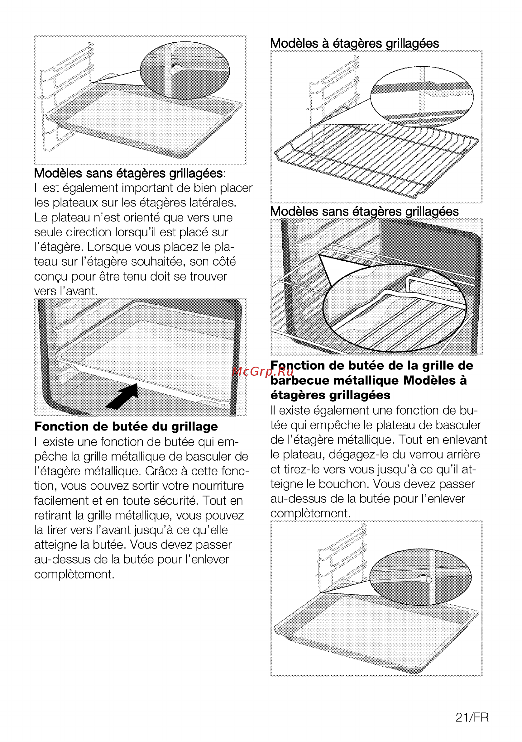 Grundig GEBM19400BPHI [21/112] Fonction de butée de la grille de barbecue métallique modèles à étagères grillagées