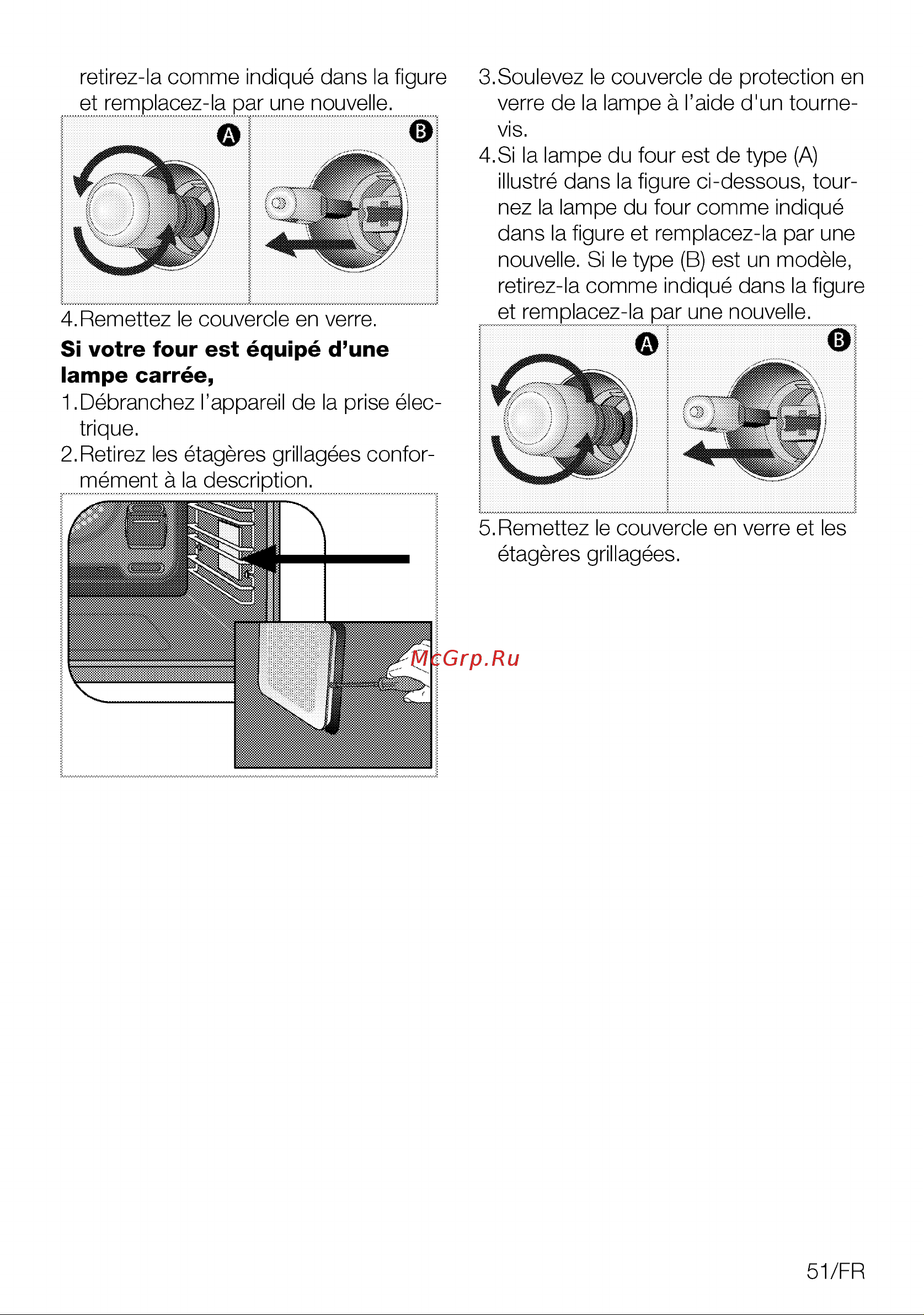 Grundig GEBM19400BPHI [51/112] Si votre four est équipé d une lampe carrée