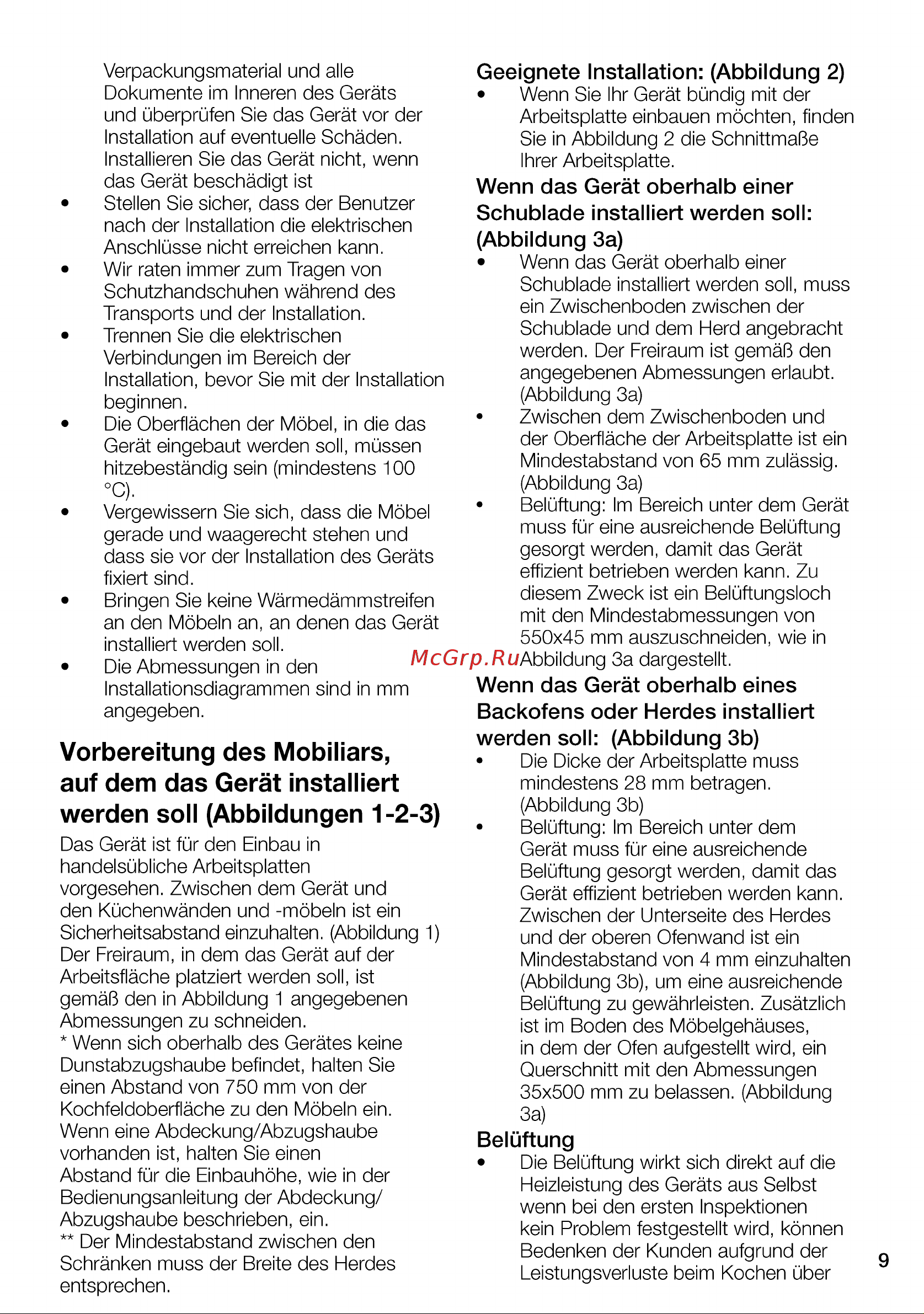Grundig GIEI638980IF [9/100] Vorbereitung des mobiliars auf dem das gerät installiert werden soll abbildungen 1 2 3