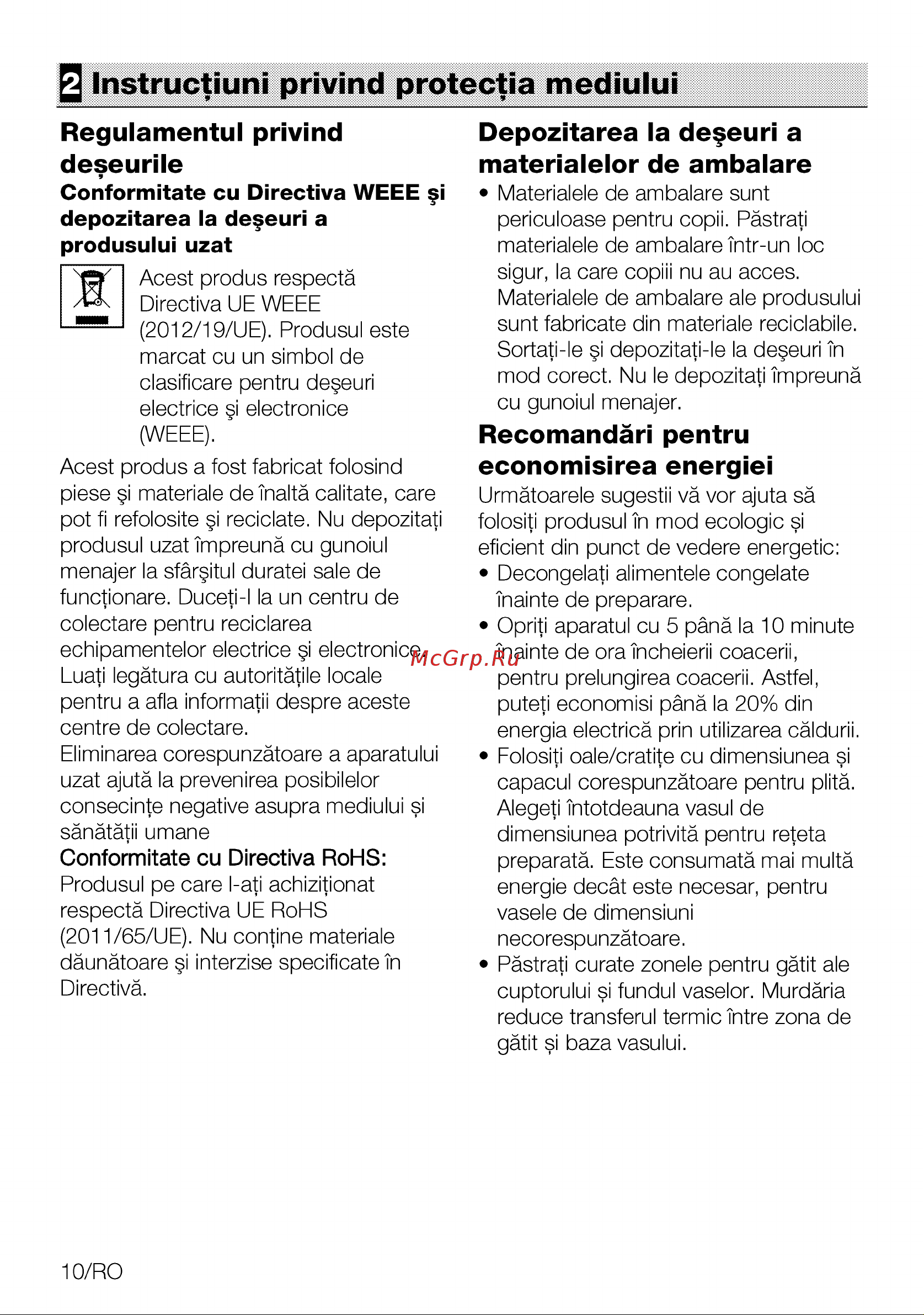 Grundig GIEI624470PF [10/80] Instructiuni privind protectia mediului