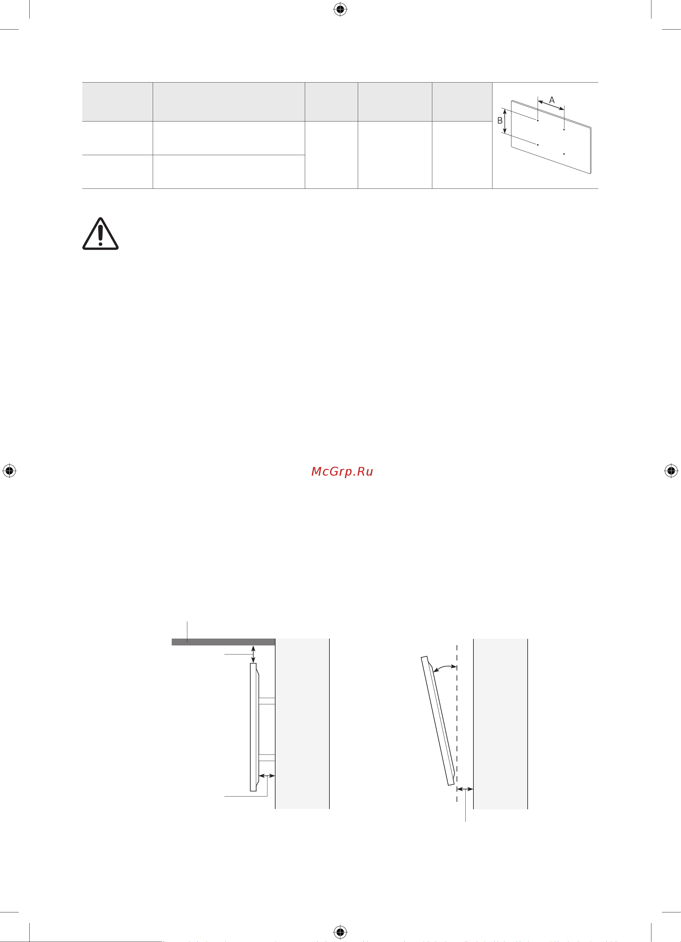 Samsung QE55LST7TAU [40/56] Tv size in inches vesa screw hole specs a b in millimetres c mm standard screw quantity
