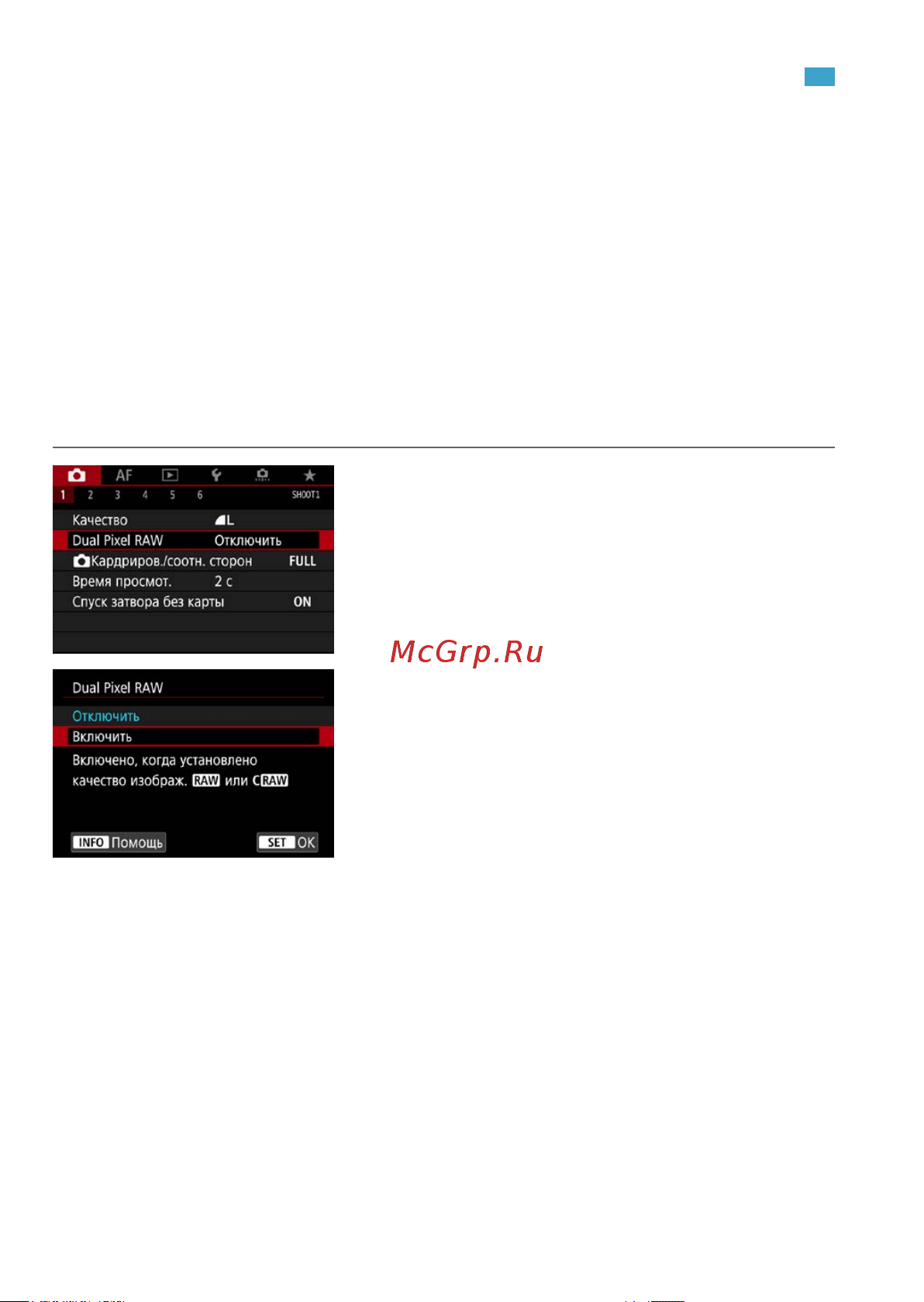 Canon EOS R Body [78/644] Настройка съемки в режиме dual pixel raw