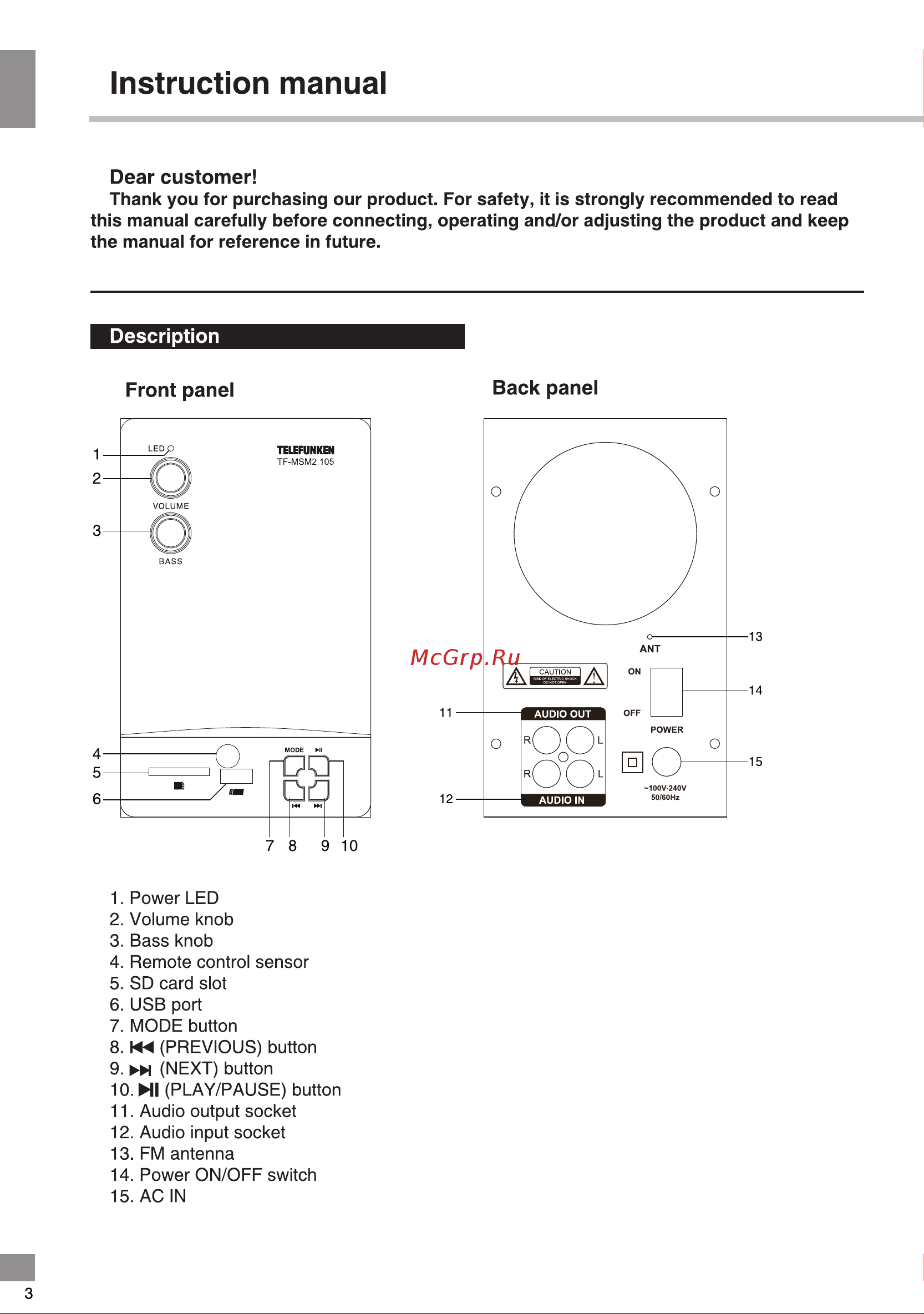 Telefunken TF-MSM2.105 [3/20] Instruction manual
