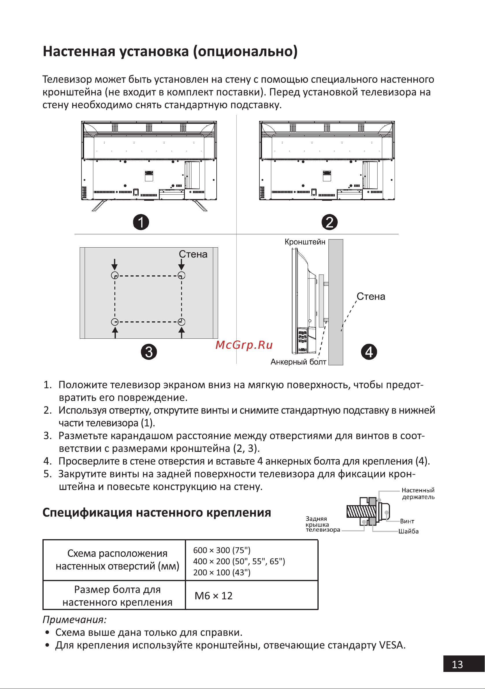 LEFF 65U620S [13/44] Настенная установка опционально