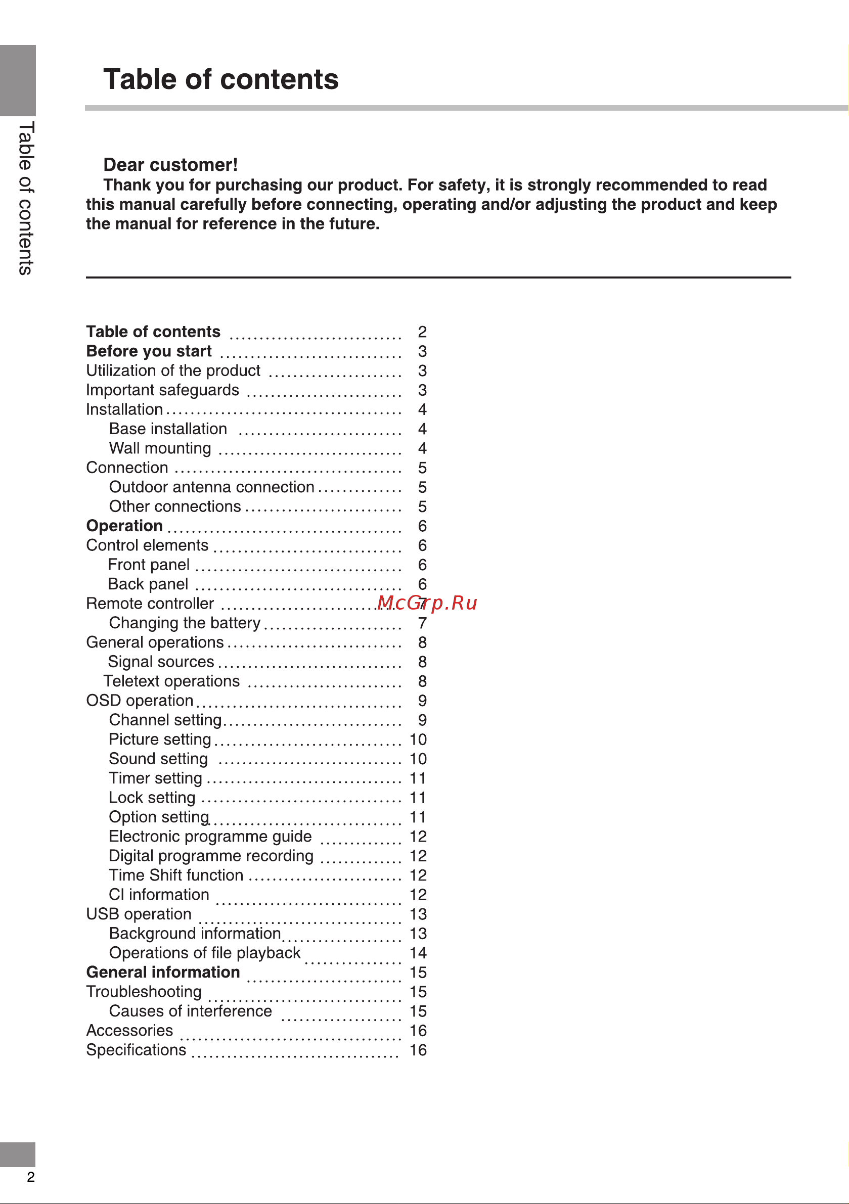 Telefunken TF-LED32S02T2 [2/40] Table of contents