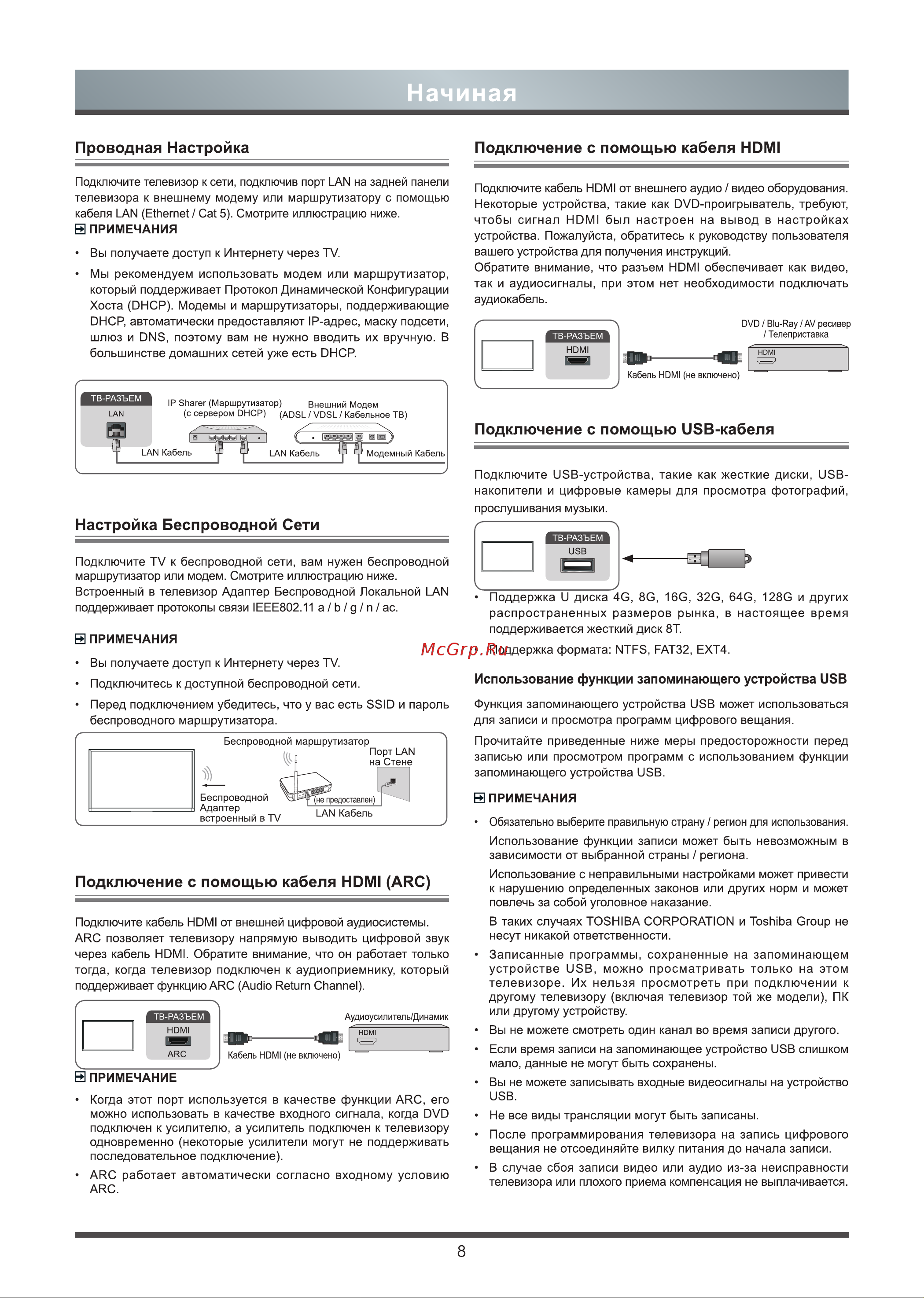 Toshiba 50U5069 [9/26] Подключение с помощью кабеля hdmi arc
