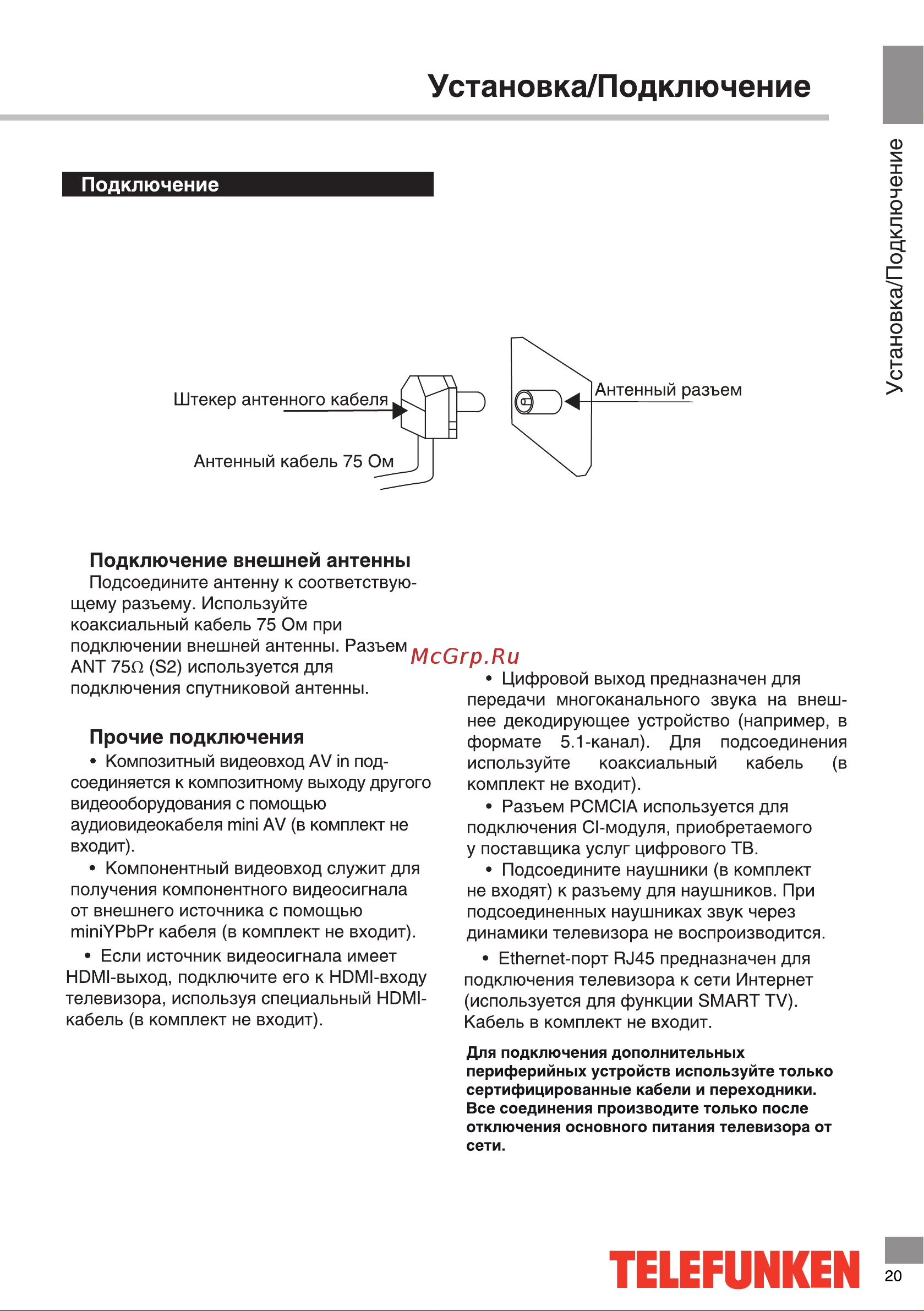 Telefunken TF-LED55S10T2SU [21/40] Подключение внешней антенны