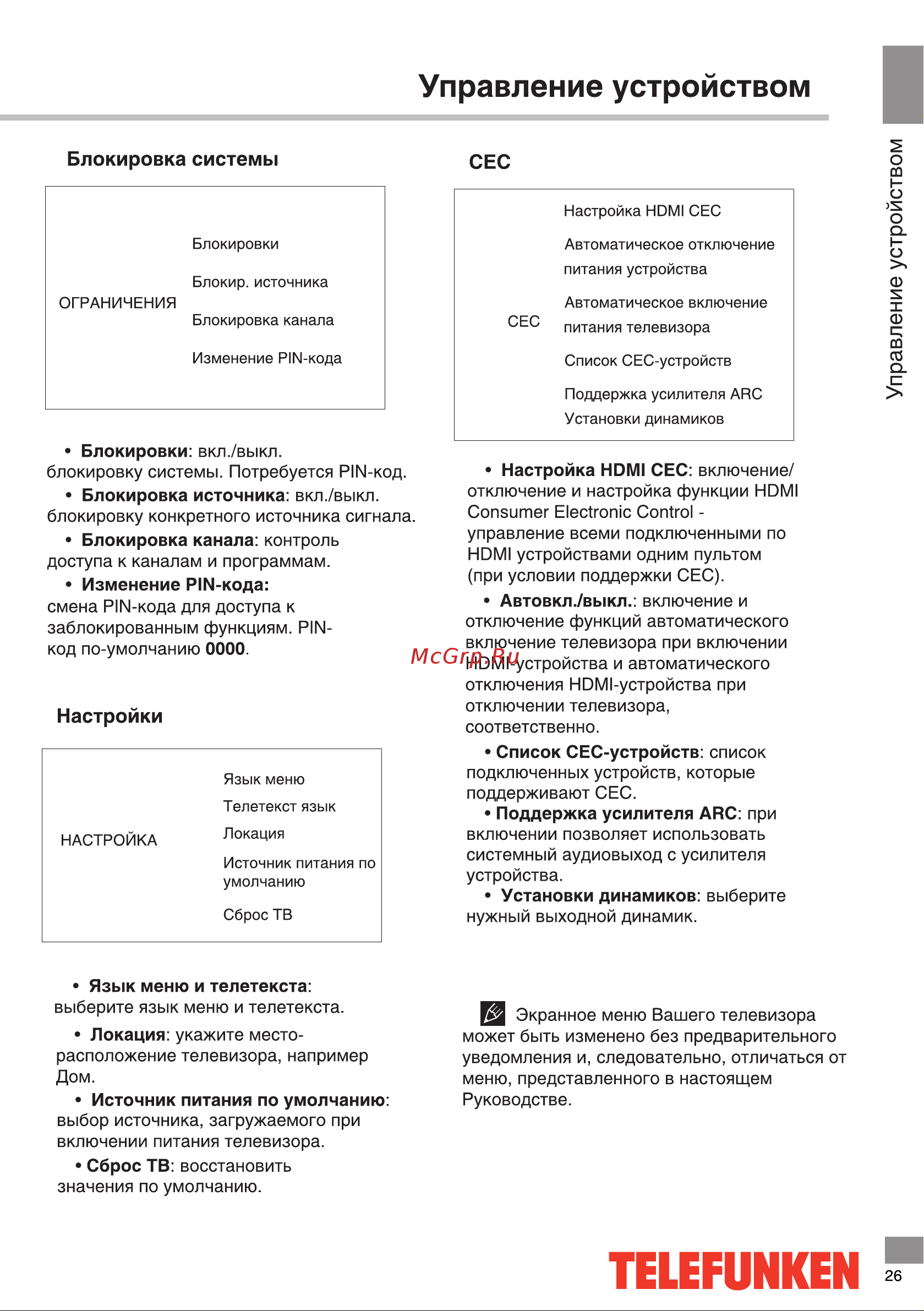Telefunken TF-LED55S10T2SU [27/40] Управление устройством