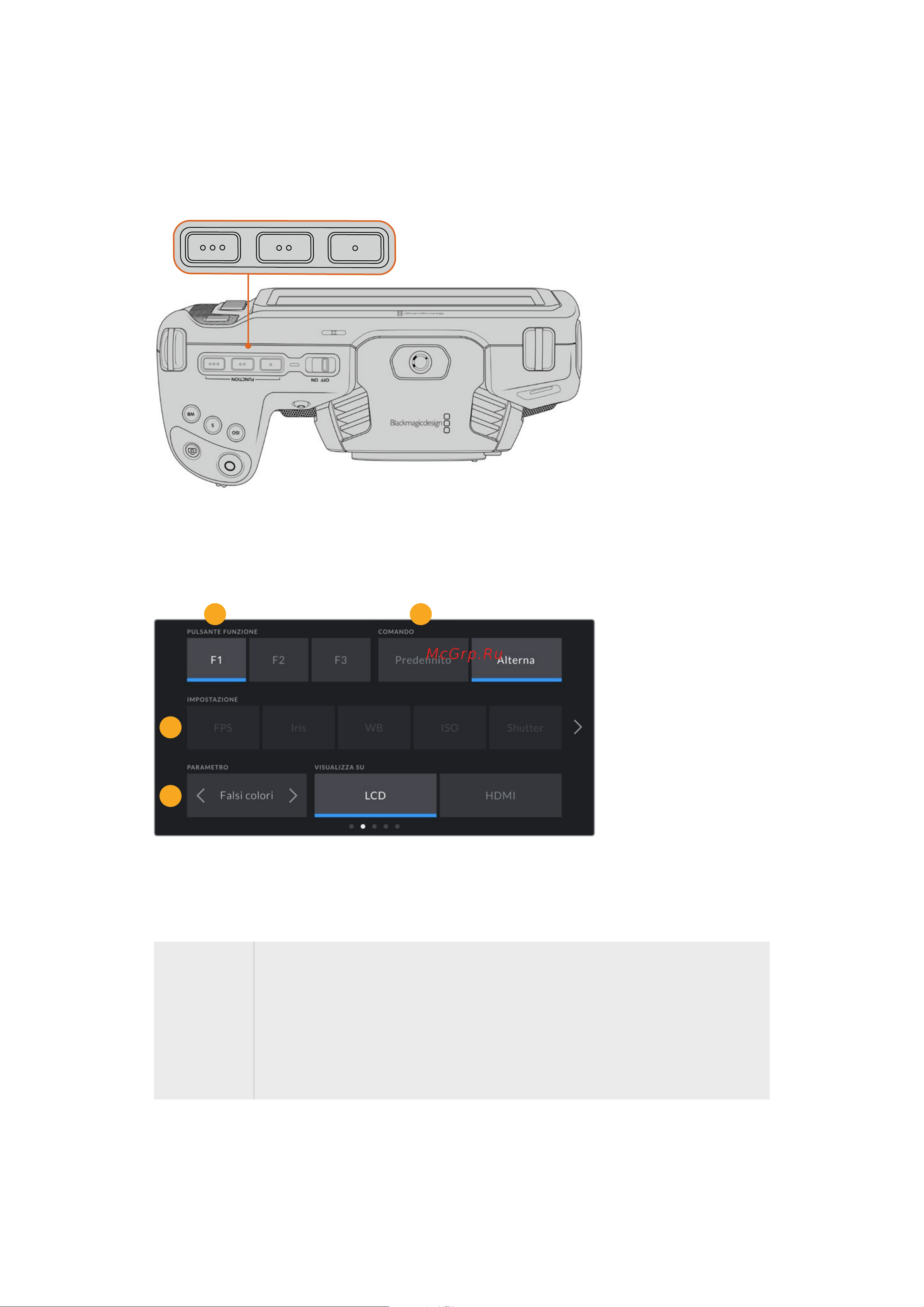 Blackmagic Micro Cinema Camera [1329/1718] Pulsante 2 comando 3 impostazione 4 parametro