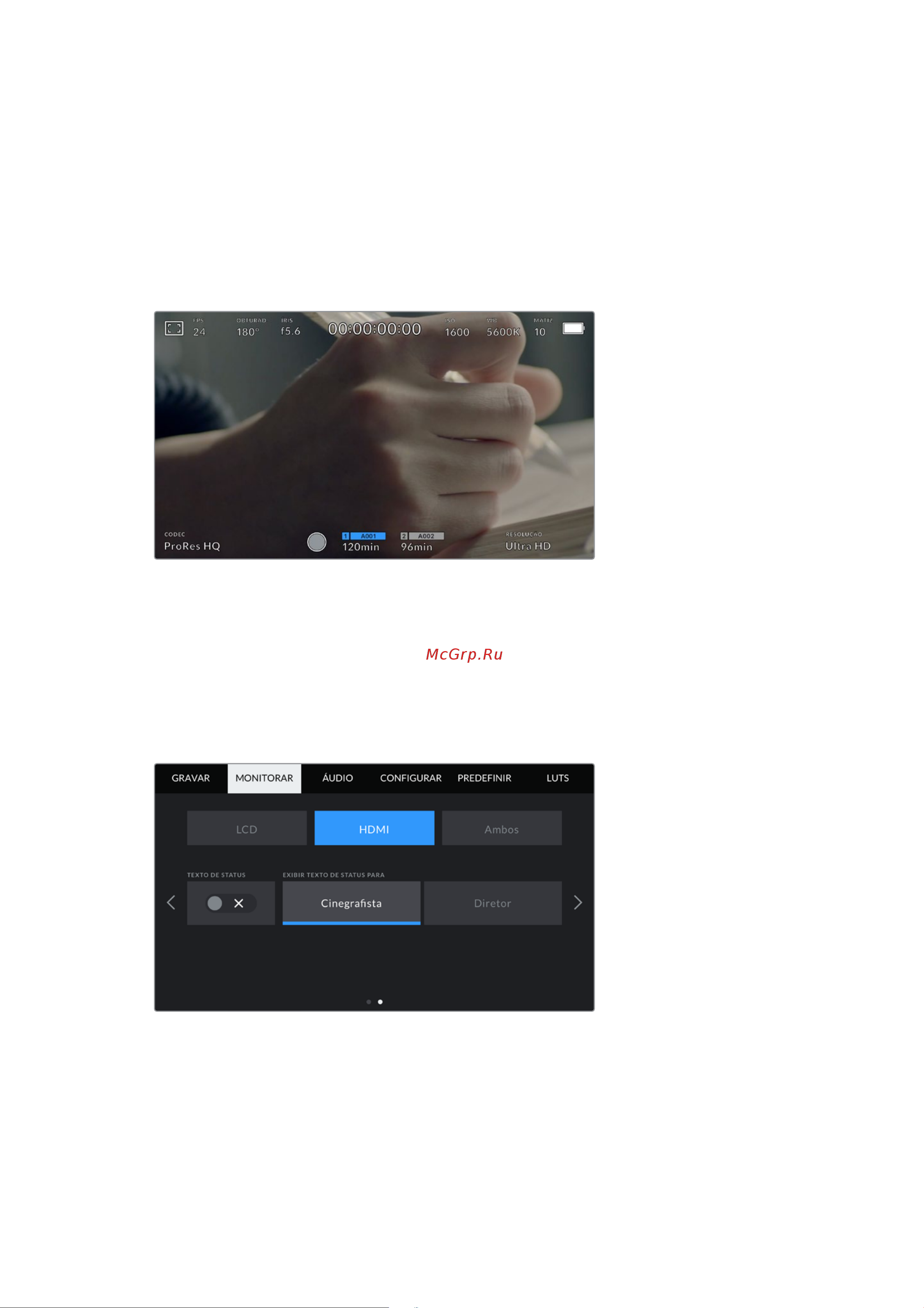 Blackmagic Micro Cinema Camera [1475/1718] Configurações de monitoramento hdmi 2