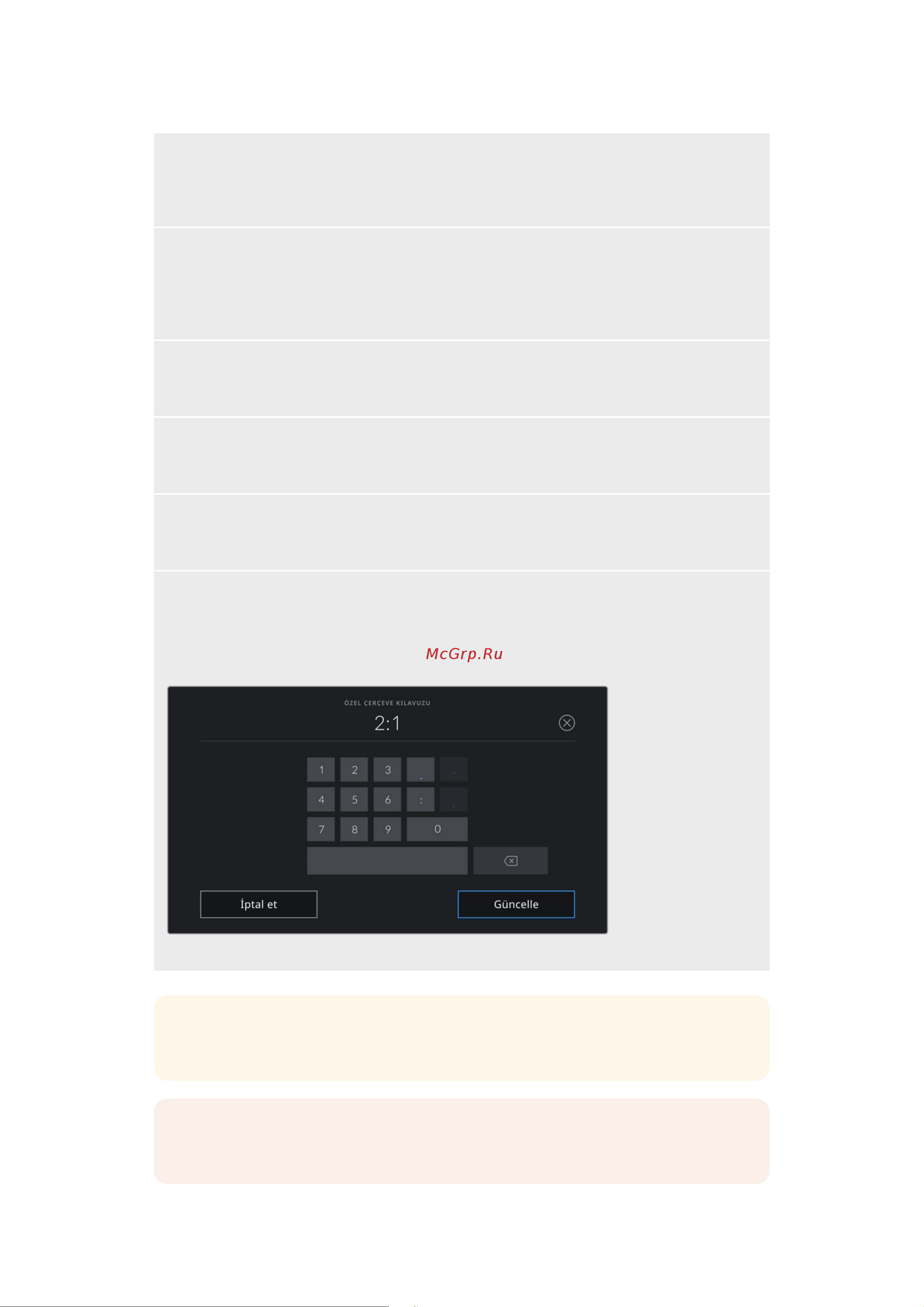 Blackmagic Micro Cinema Camera [1603/1718] Bi lgi çerçeve kılavuzu katmanlarının opaklığını değiştirebilirsiniz daha fazla bilgi için bu kullanım kılavuzundaki ekran ayarları bölümüne bakın