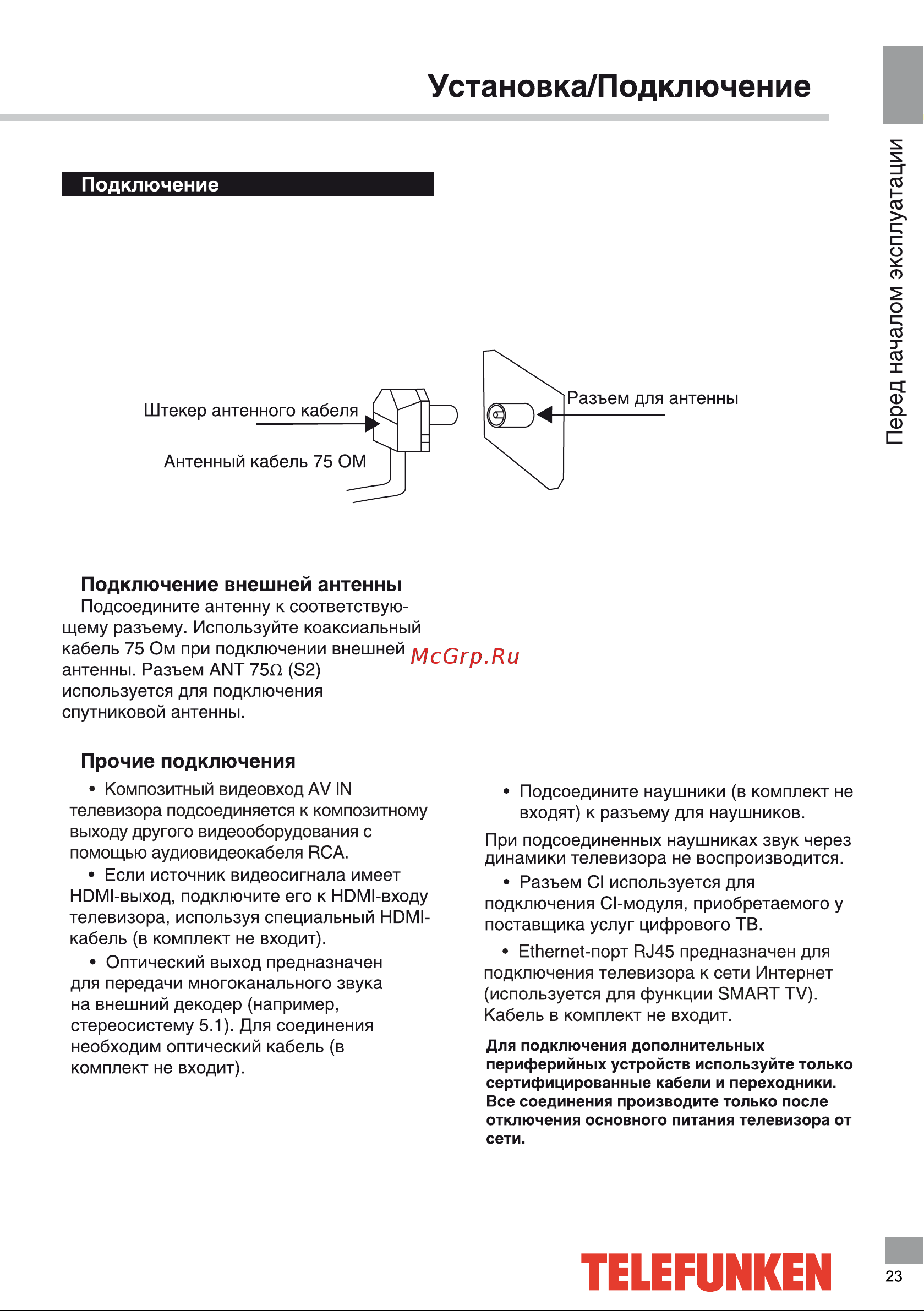 Telefunken TF-LED55S11T2SU (Яндекс) [23/44] Перед началом эксплуатации
