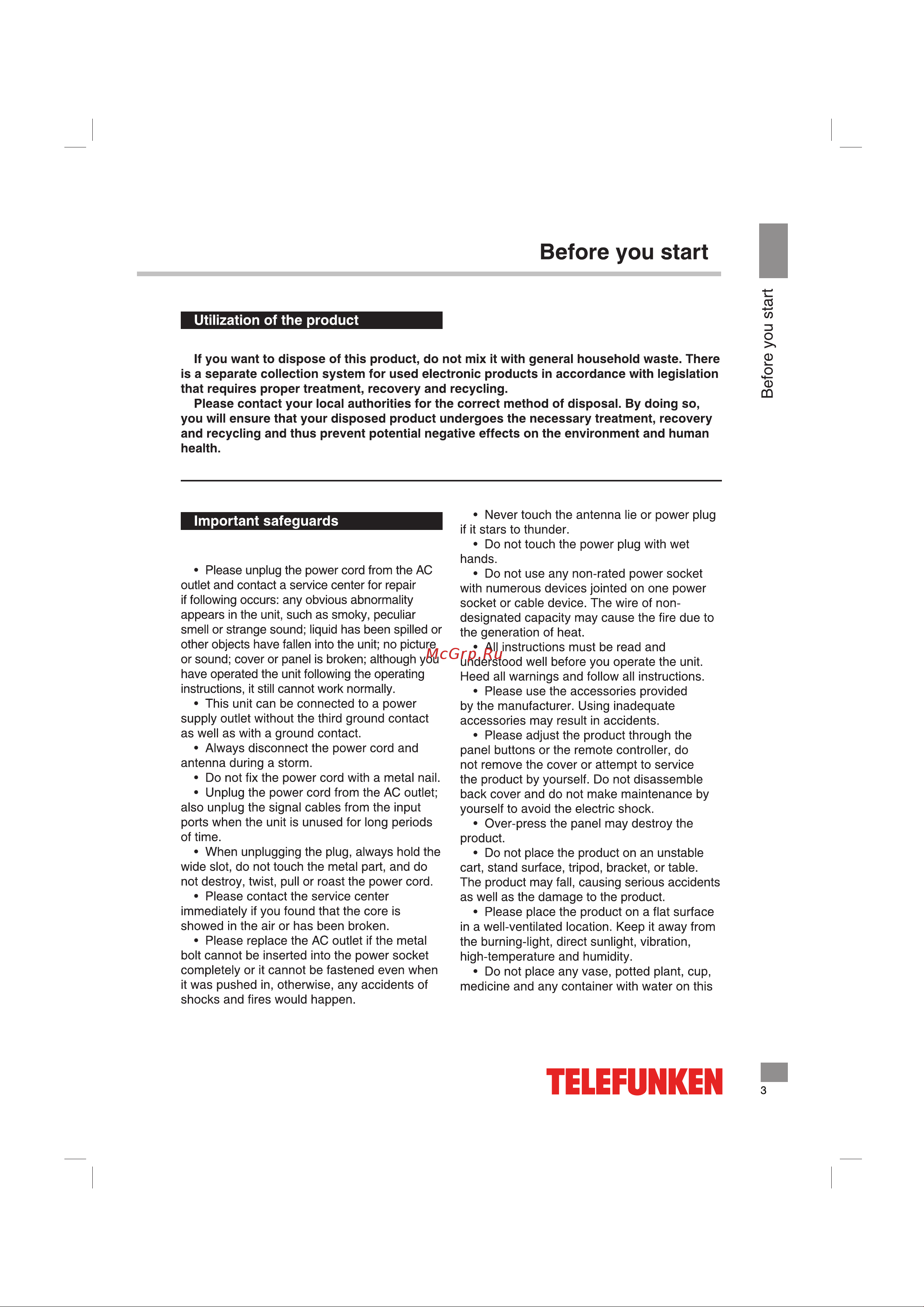 Telefunken TF-LED24S84T2 Инструкция по эксплуатации онлайн [3/40] 642843