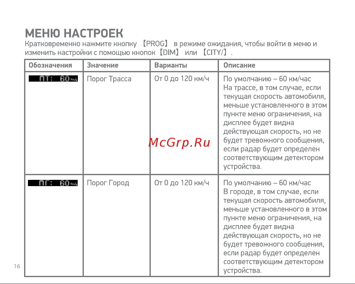 Digma Ranger Signature GPS [16/36] Меню настроек