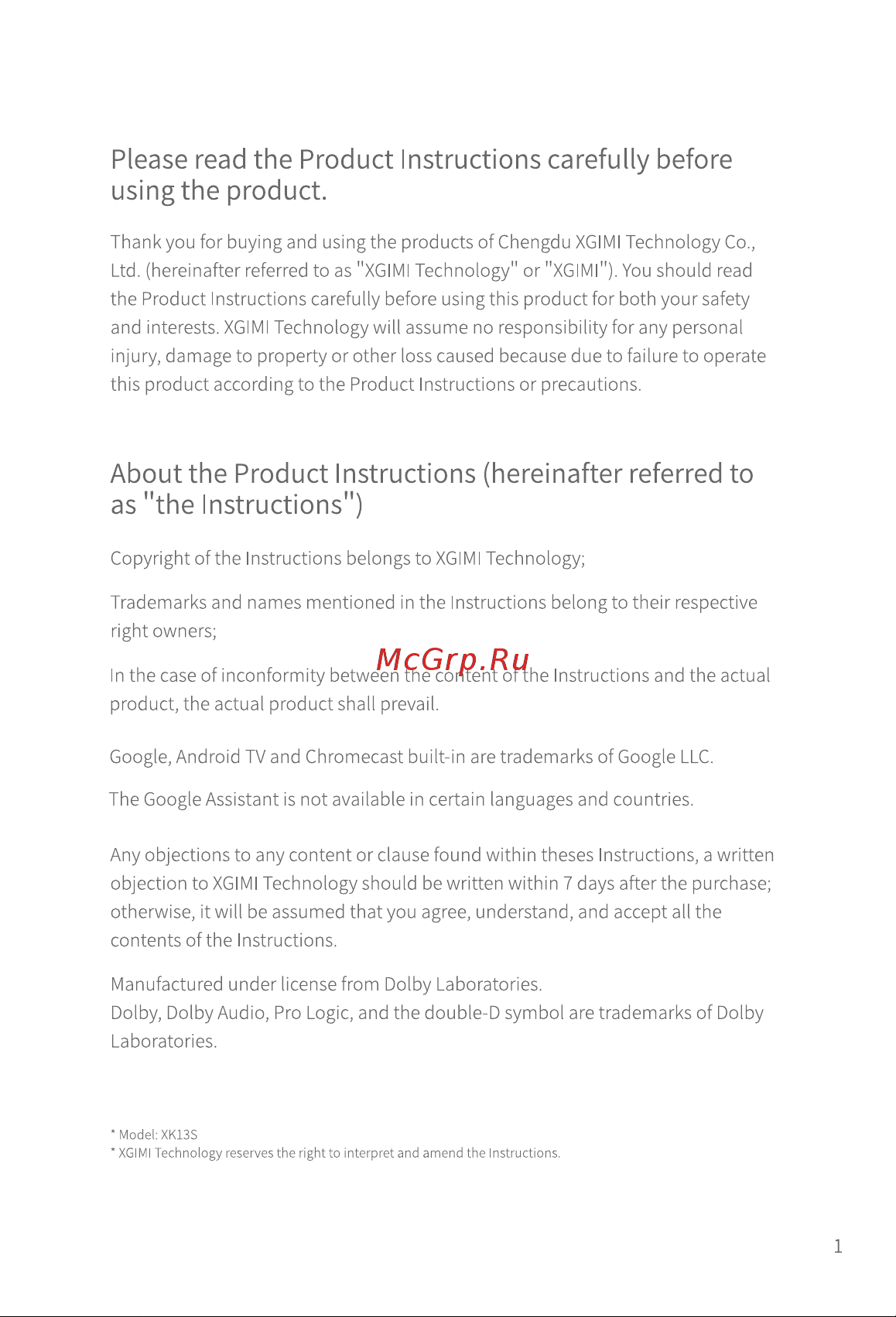 XGIMI Elfin (XL03A) [6/105] About the product instructions hereinafter referred to as the instructions