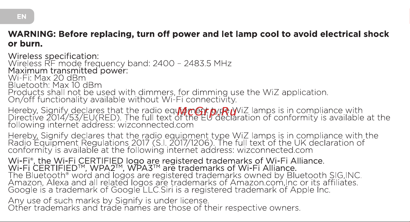 WiZ Wi-Fi BLE 50W PAR16, GU10 (929002448102) Инструкция по эксплуатации онлайн [3/33] 643079
