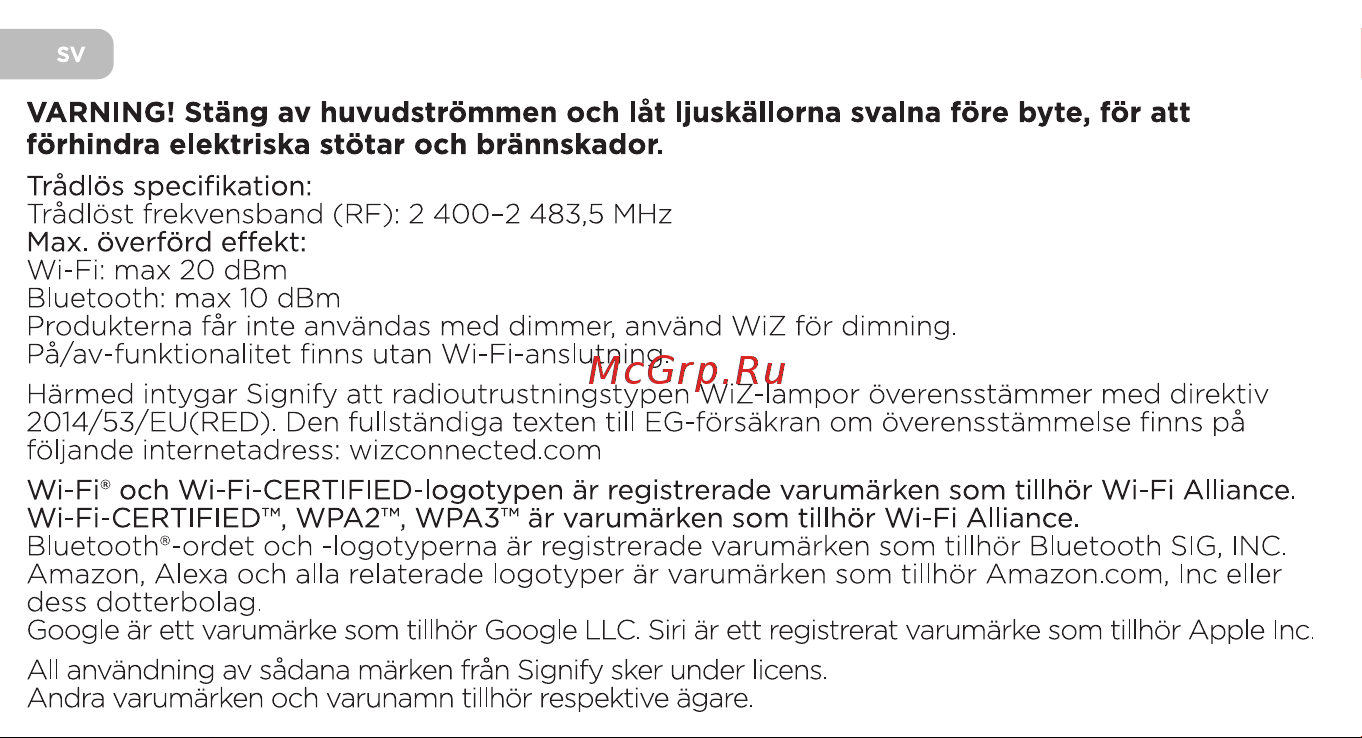 WiZ Wi-Fi BLE 40W C35 E14 Clear (929003017601) Инструкция по эксплуатации онлайн [9/33] 643098