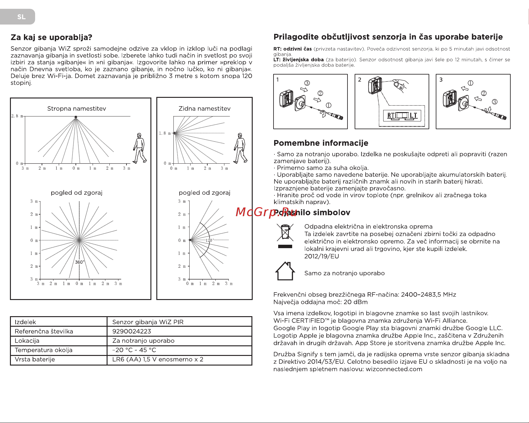 WiZ датчик движения (929002422302) [26/33] Za kaj se uporablja prilagodite obcutljivost senzorja in cas uporabe baterije