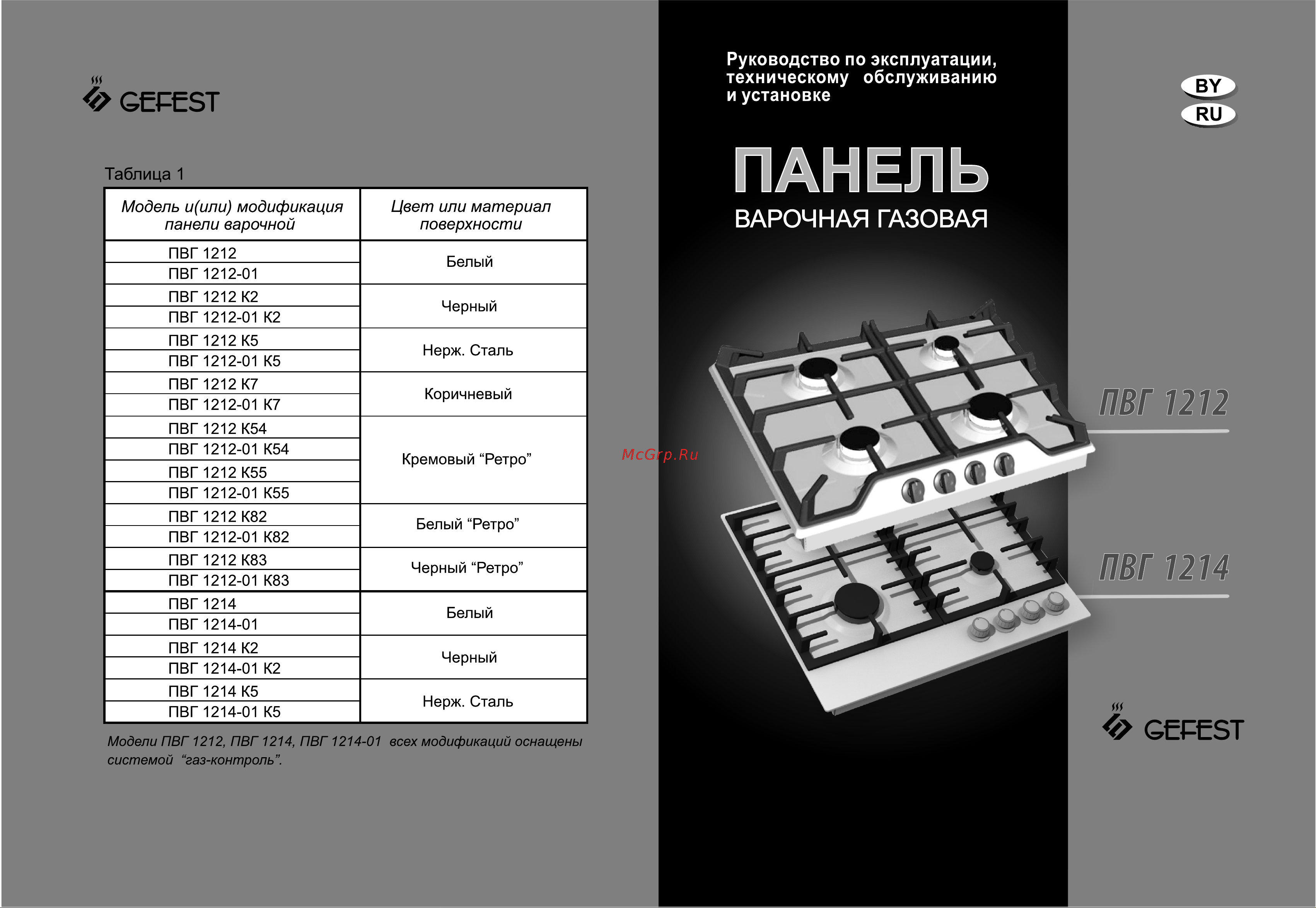 Gefest ПВГ 1212 К55 Инструкция по эксплуатации онлайн