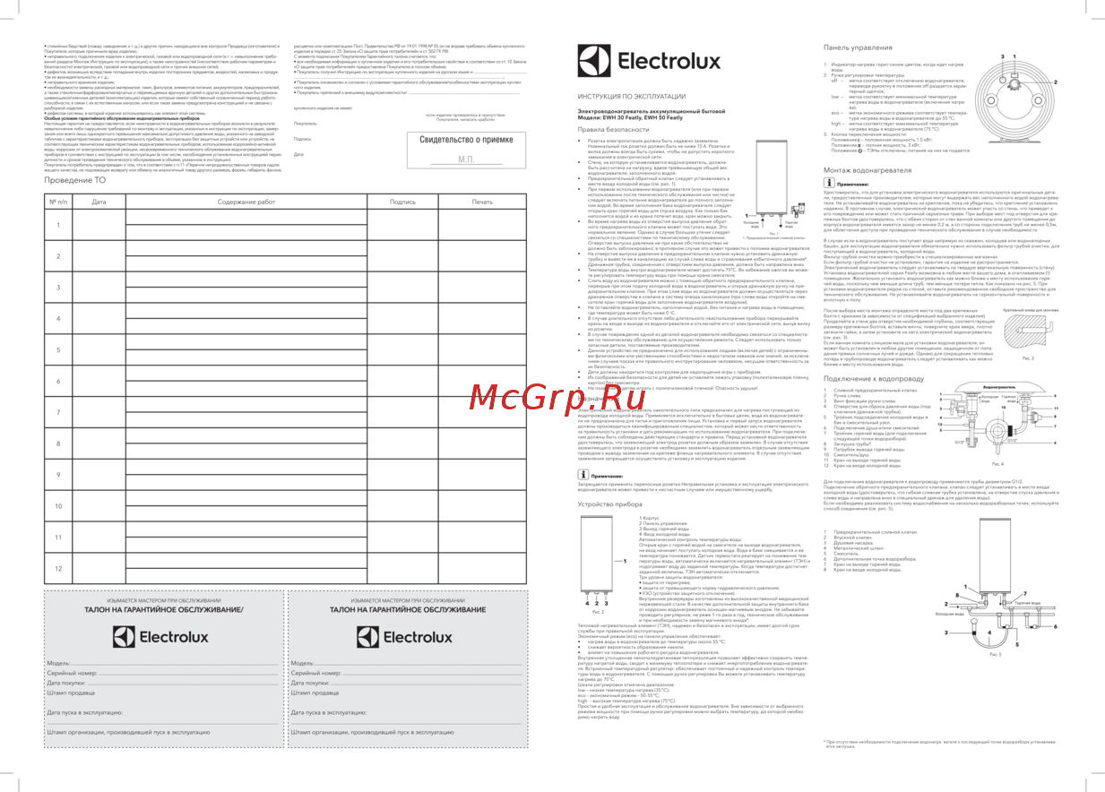 Electrolux EWH 30 Featly Инструкция по эксплуатации
